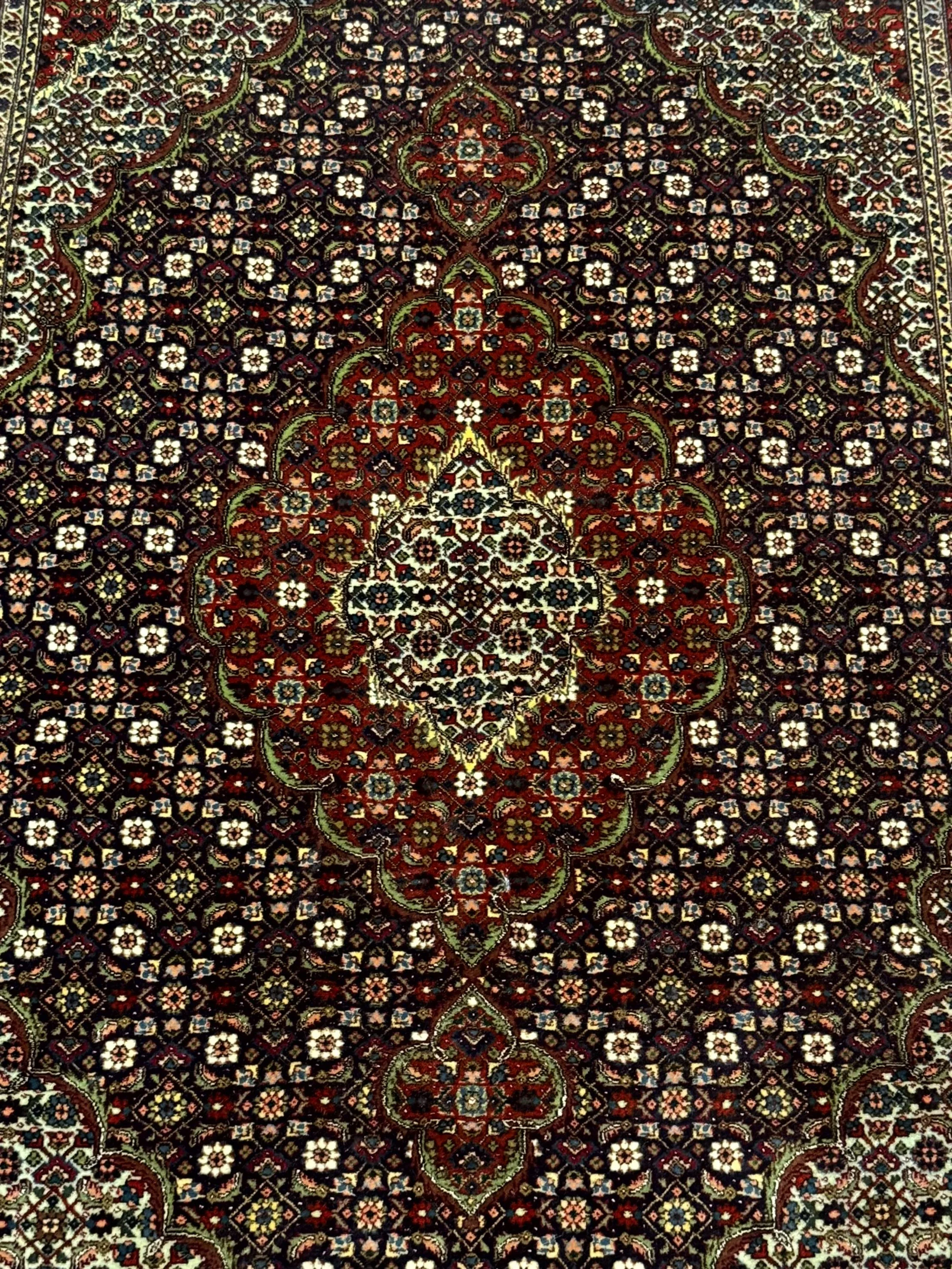 Persian Tabriz Rug 3x5, Wool on Silk Foundation, Very Fine 550 KPSI, Dark Navy Blue - Image 7