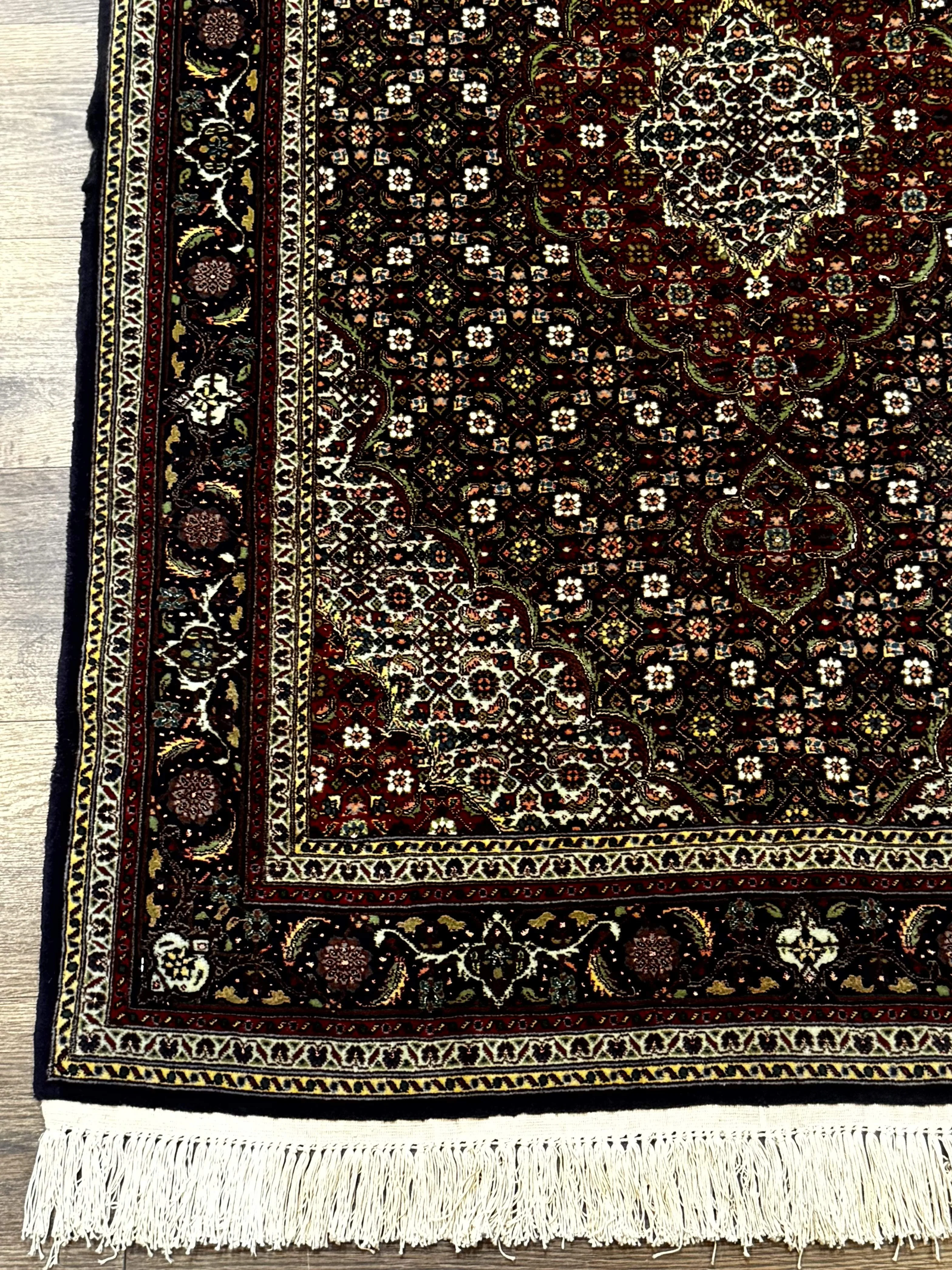 Persian Tabriz Rug 3x5, Wool on Silk Foundation, Very Fine 550 KPSI, Dark Navy Blue - Image 8