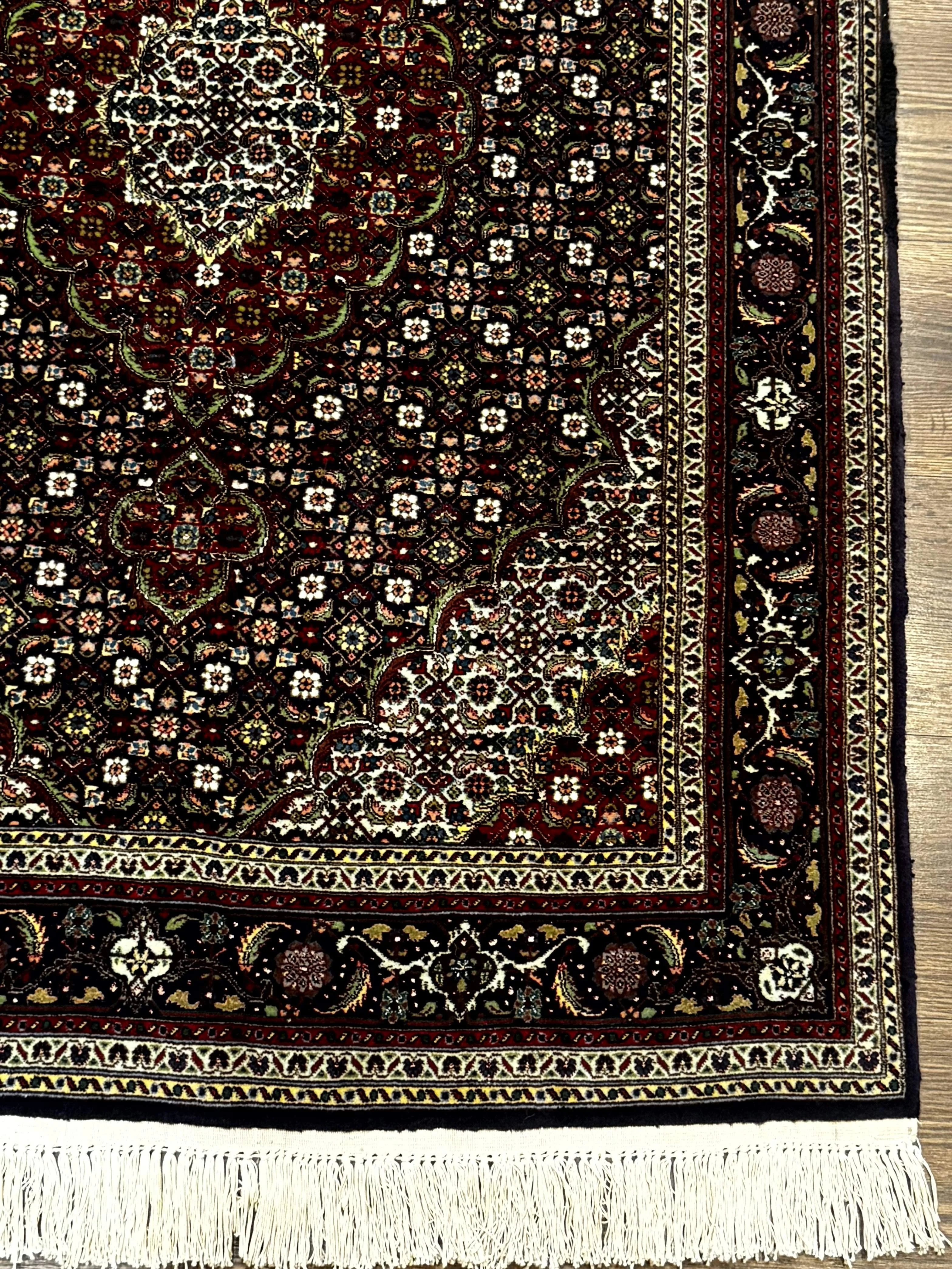 Persian Tabriz Rug 3x5, Wool on Silk Foundation, Very Fine 550 KPSI, Dark Navy Blue - Image 9