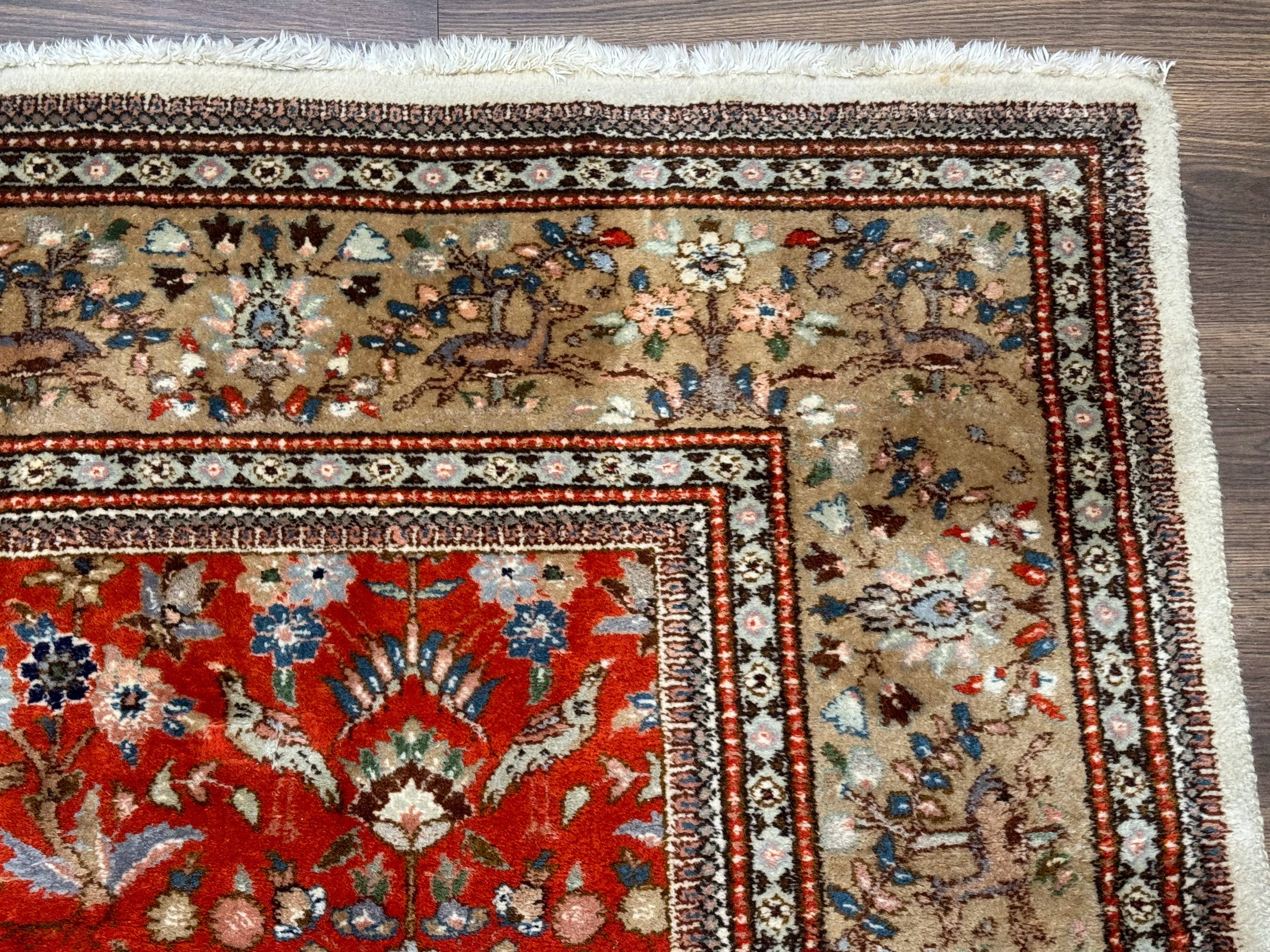 Persian Tabriz Rug 6x10, Burnt Orange and Tan, Animal Pictorials, Deer, Floral, Taba Tabae Carpet - Image 7