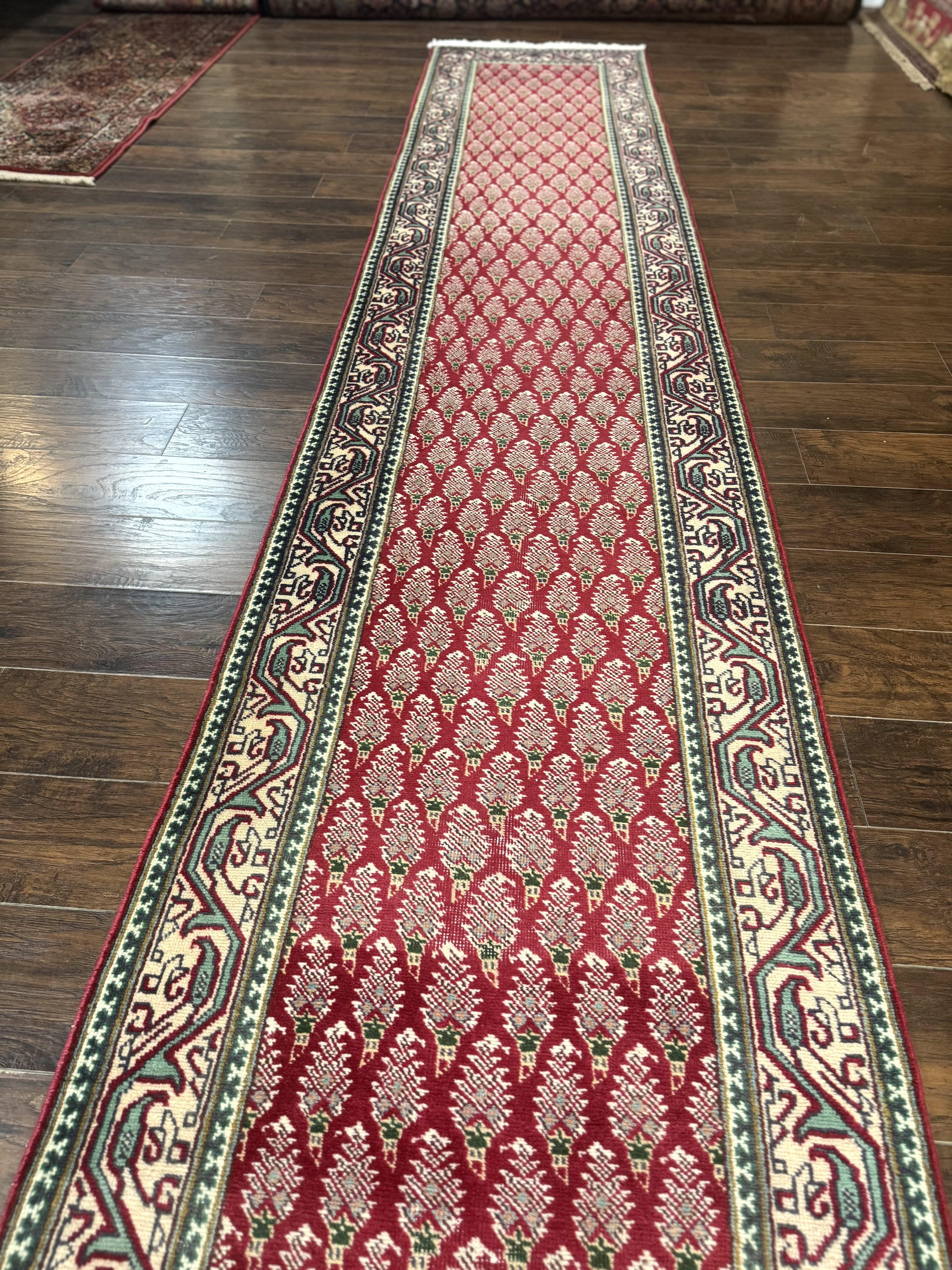 Persian Tabriz Runner Rug 3x16, Paisley Boteh Design, Red and Cream, Rug for Hallway, 16ft Wool Runner - Image 2