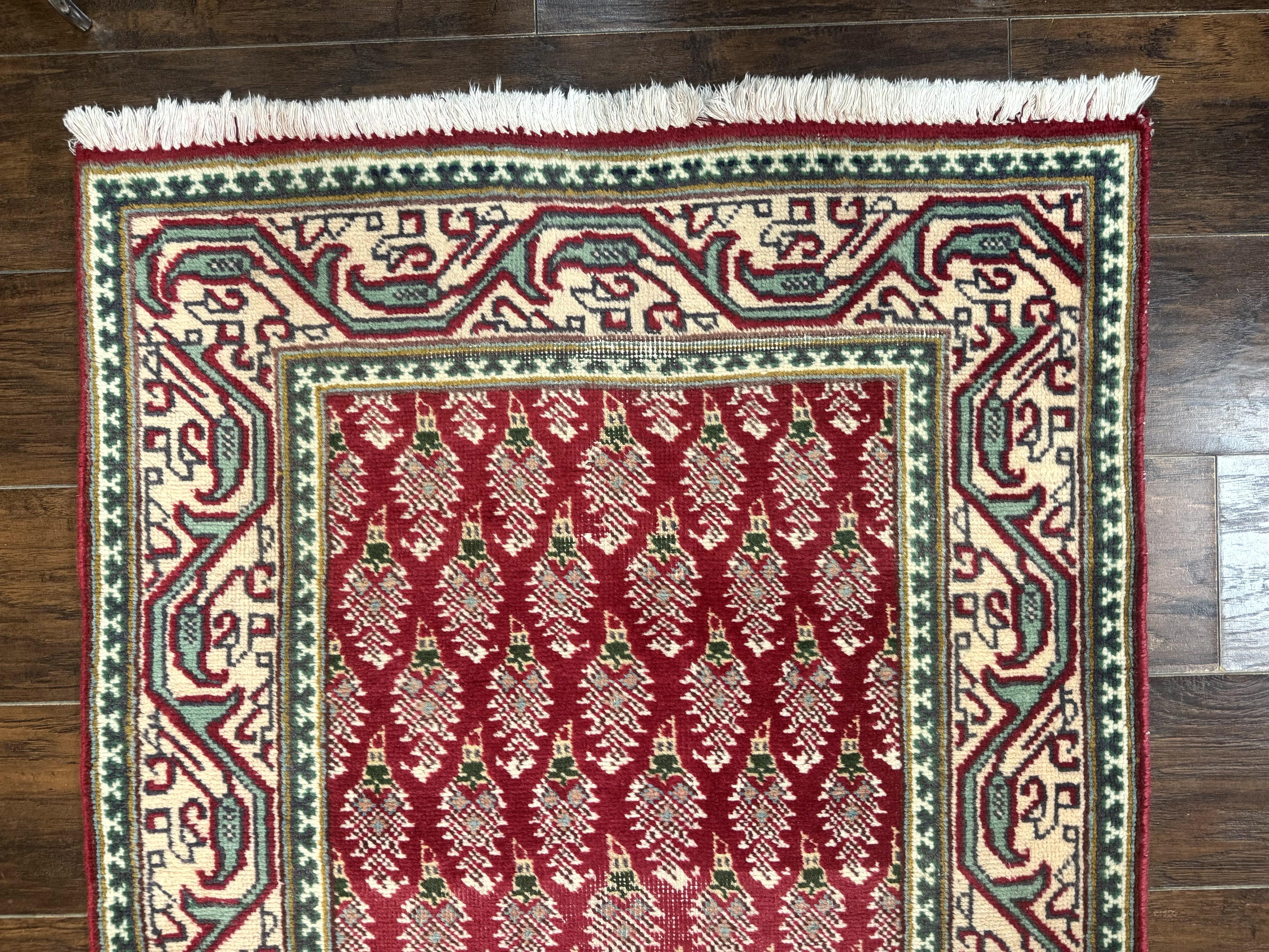 Persian Tabriz Runner Rug 3x16, Paisley Boteh Design, Red and Cream, Rug for Hallway, 16ft Wool Runner - Image 3