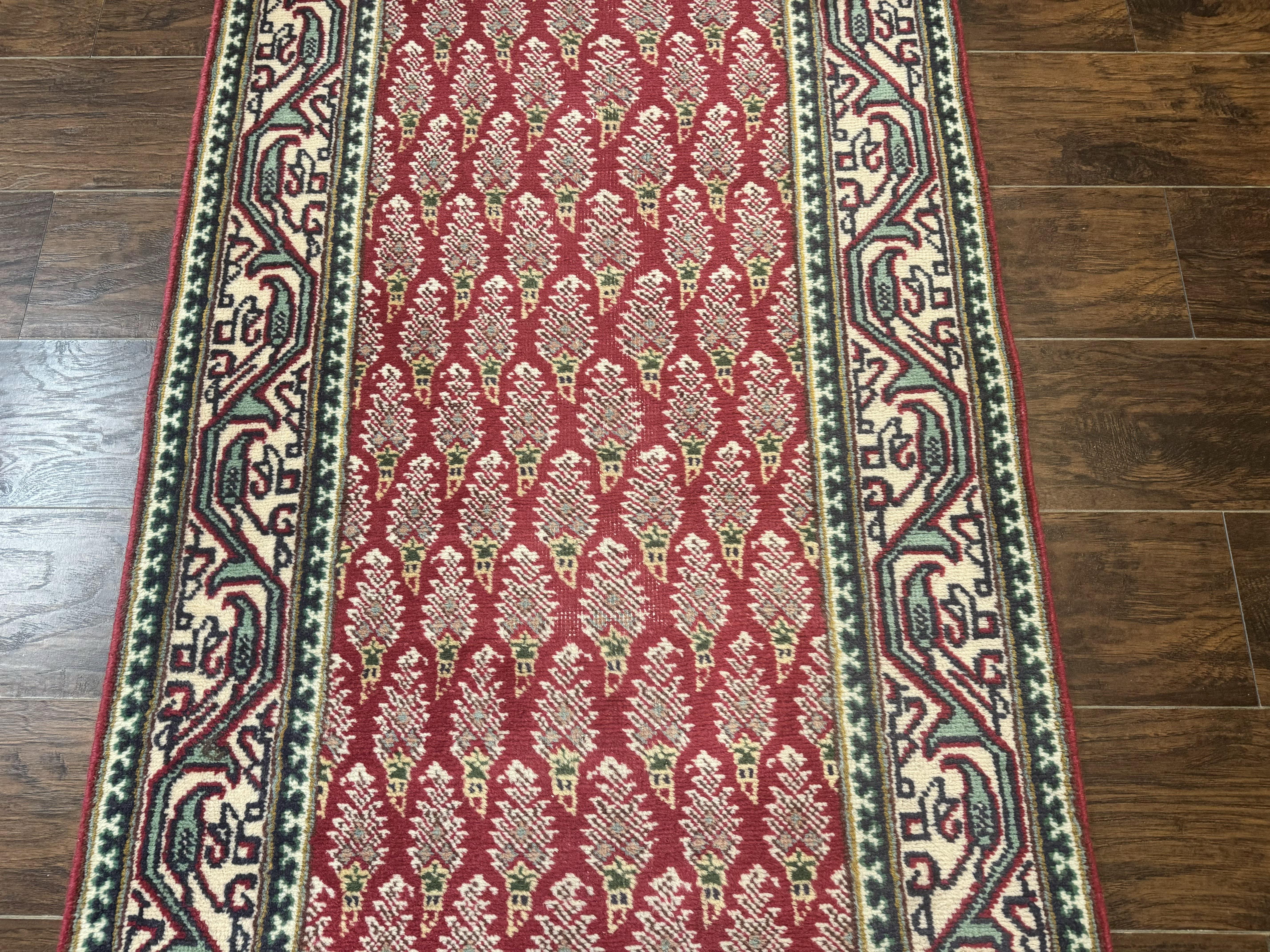 Persian Tabriz Runner Rug 3x16, Paisley Boteh Design, Red and Cream, Rug for Hallway, 16ft Wool Runner - Image 4