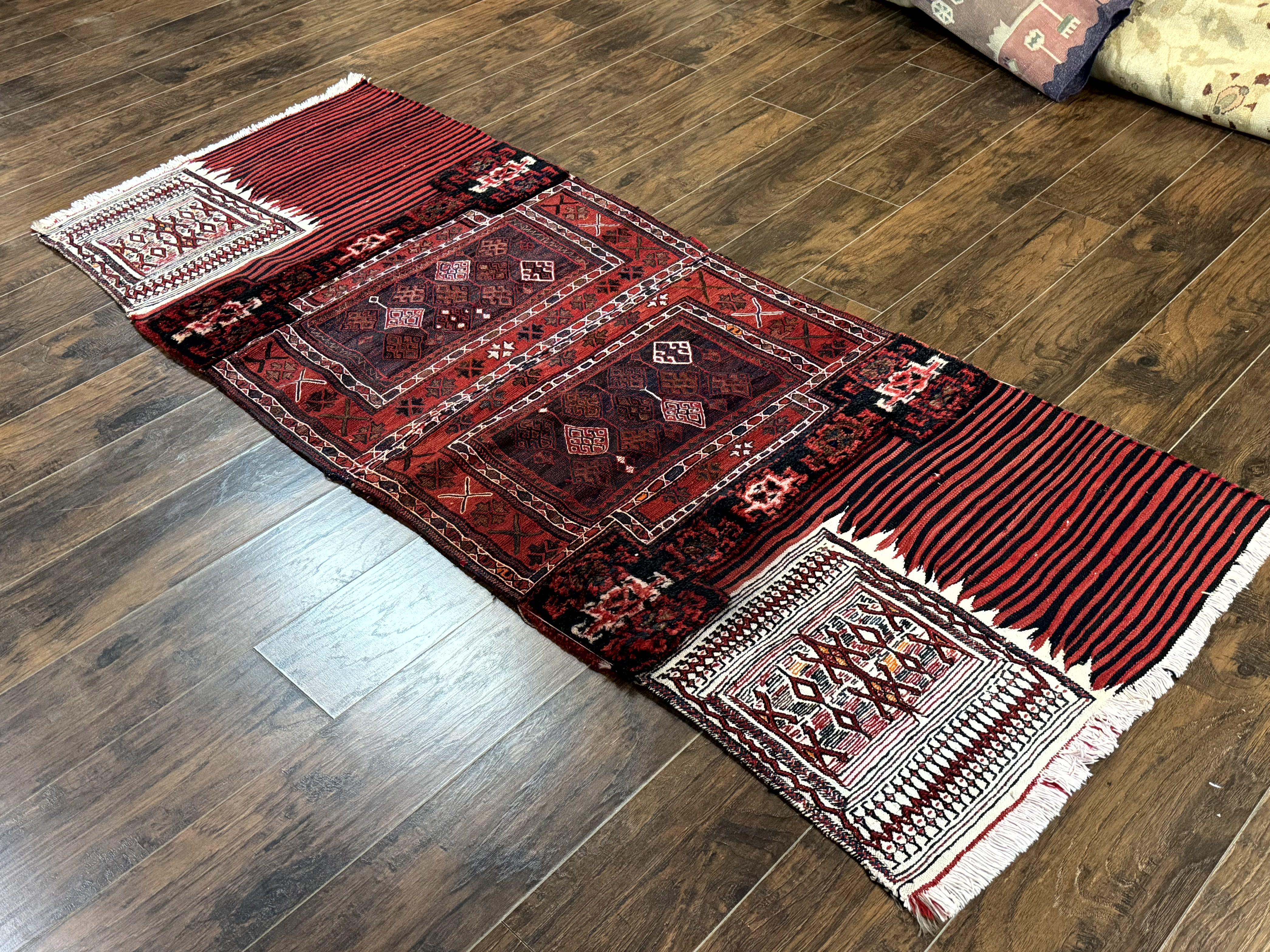 Persian Tribal Nomadic Saddle Cover Rug, Antique, Handmade, Wool, Red Ivory Black, Collectible, Shahsavan - Image 12