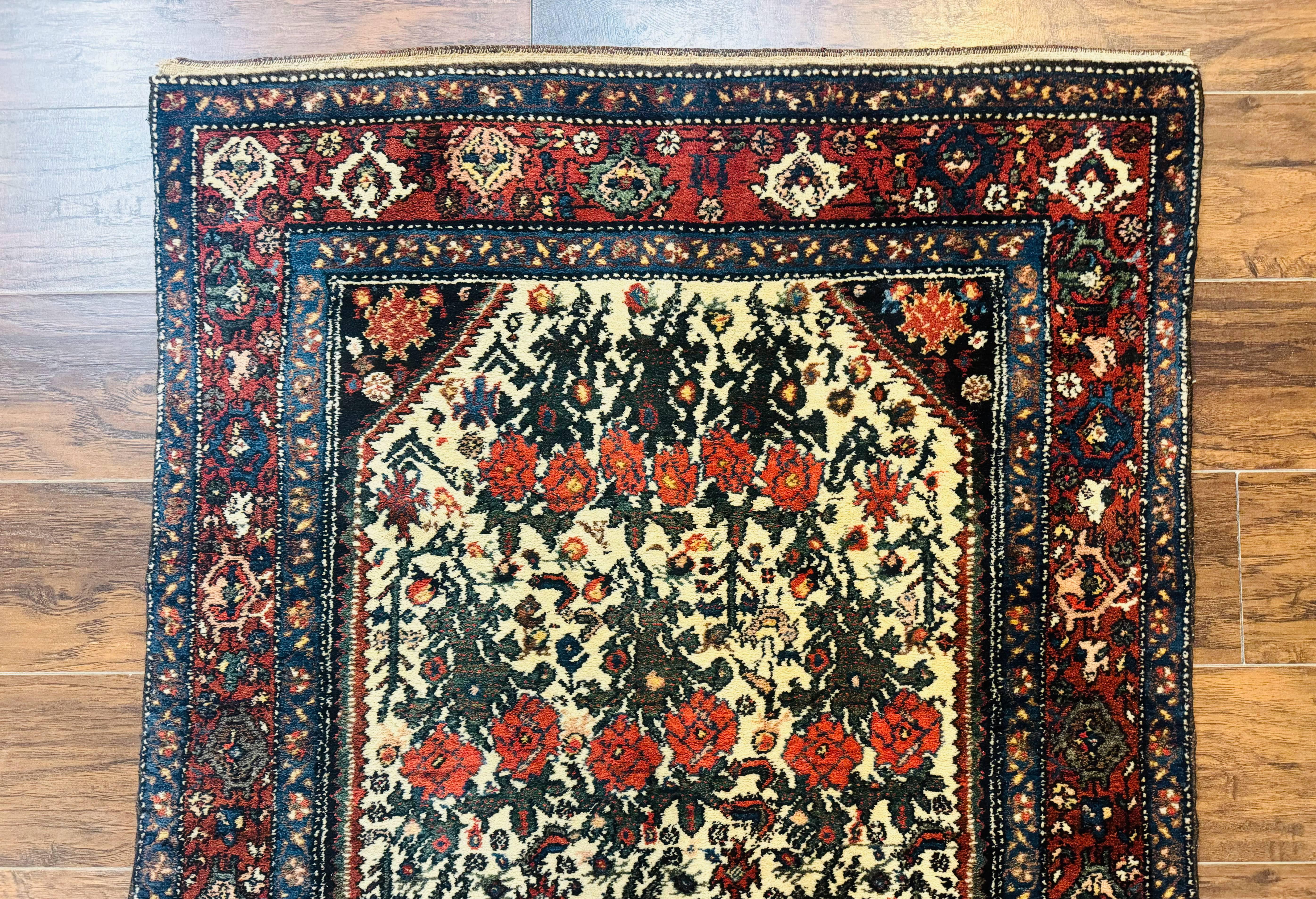 Persian Tribal Rug 3x5, Antique Persian Carpet, Floral Roses, Handmade, Persian Zanjan Rug - Image 3