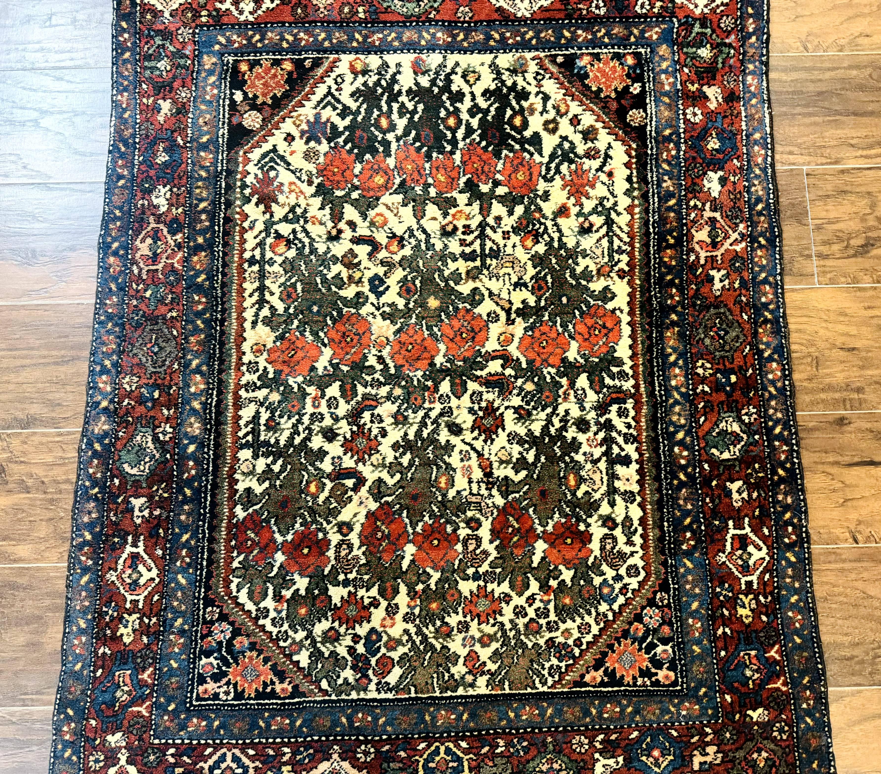 Persian Tribal Rug 3x5, Antique Persian Carpet, Floral Roses, Handmade, Persian Zanjan Rug - Image 4