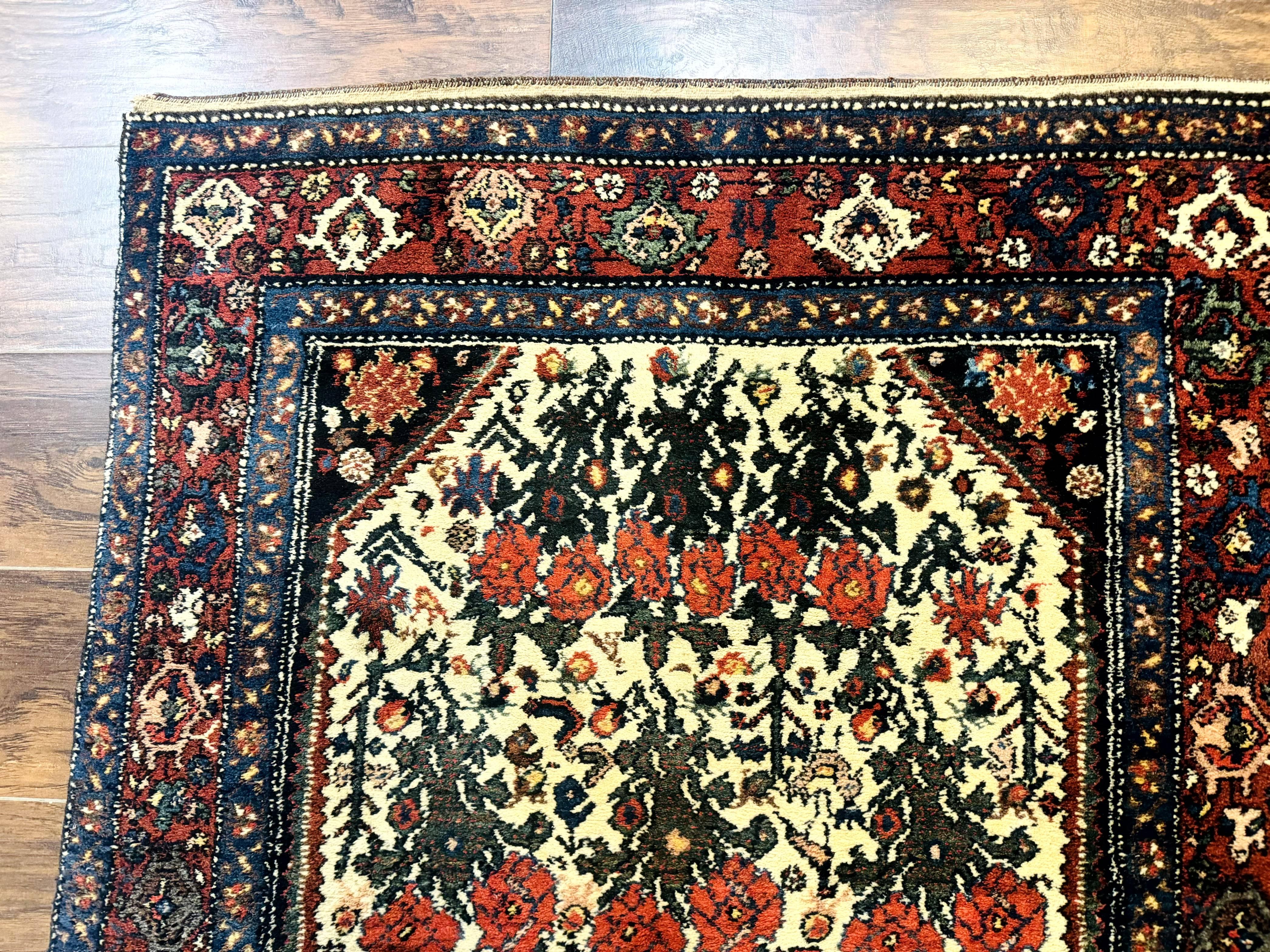Persian Tribal Rug 3x5, Antique Persian Carpet, Floral Roses, Handmade, Persian Zanjan Rug - Image 5