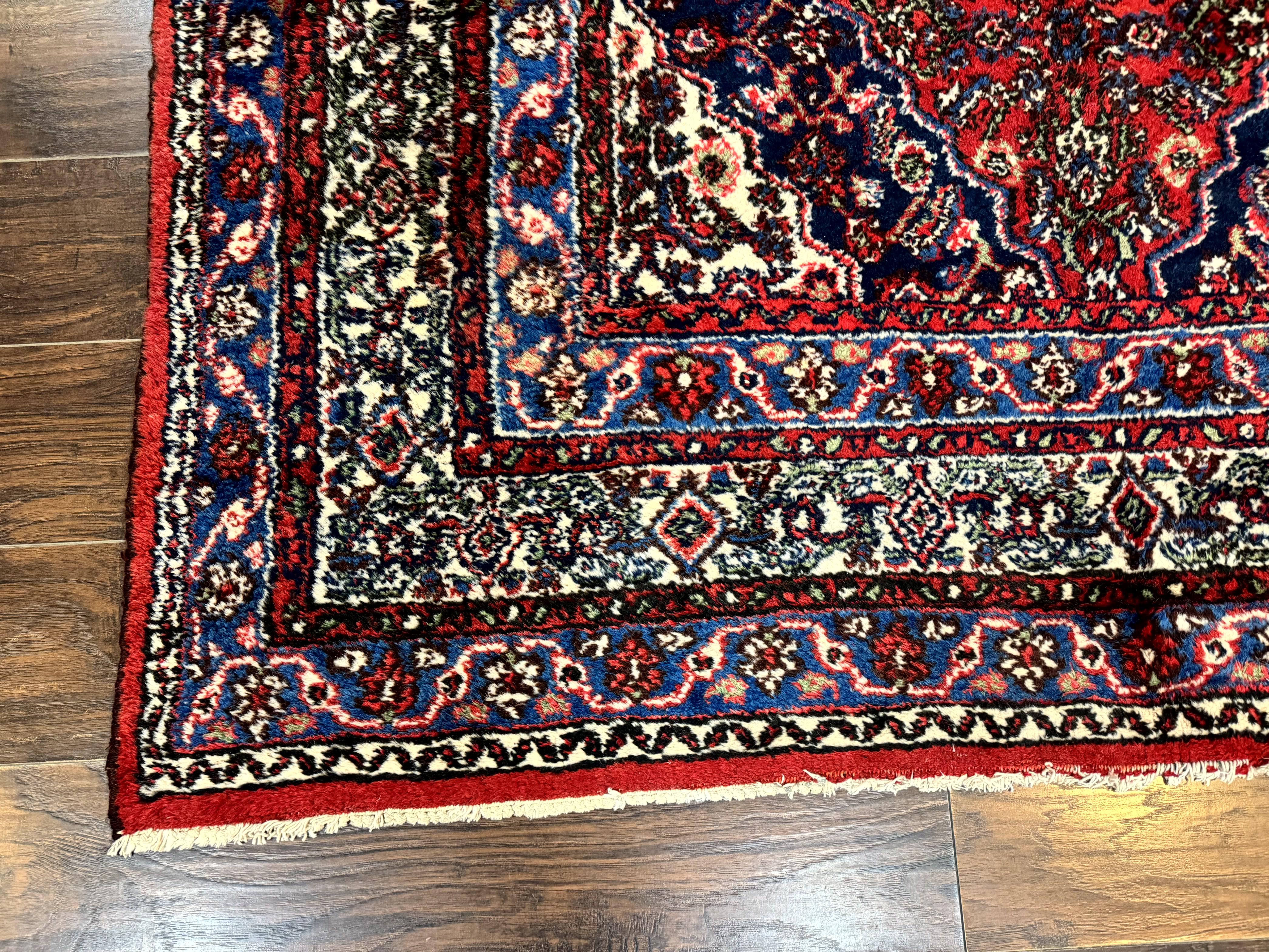 Persian Tribal Rug 6x11, Red Blue Ivory, Antique Persian Carpet, Hamadan Dargazin Carpet - Image 8