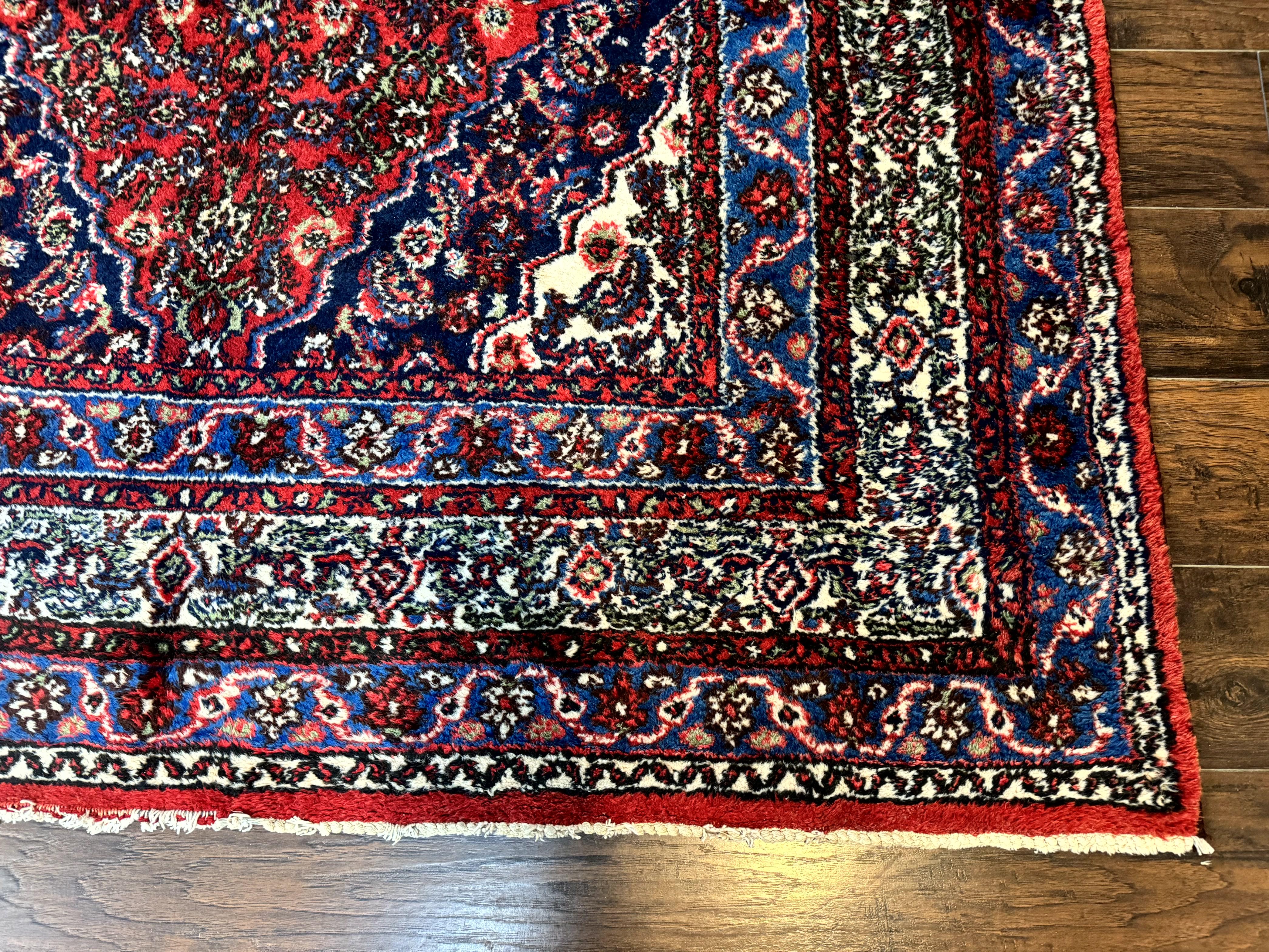Persian Tribal Rug 6x11, Red Blue Ivory, Antique Persian Carpet, Hamadan Dargazin Carpet - Image 9