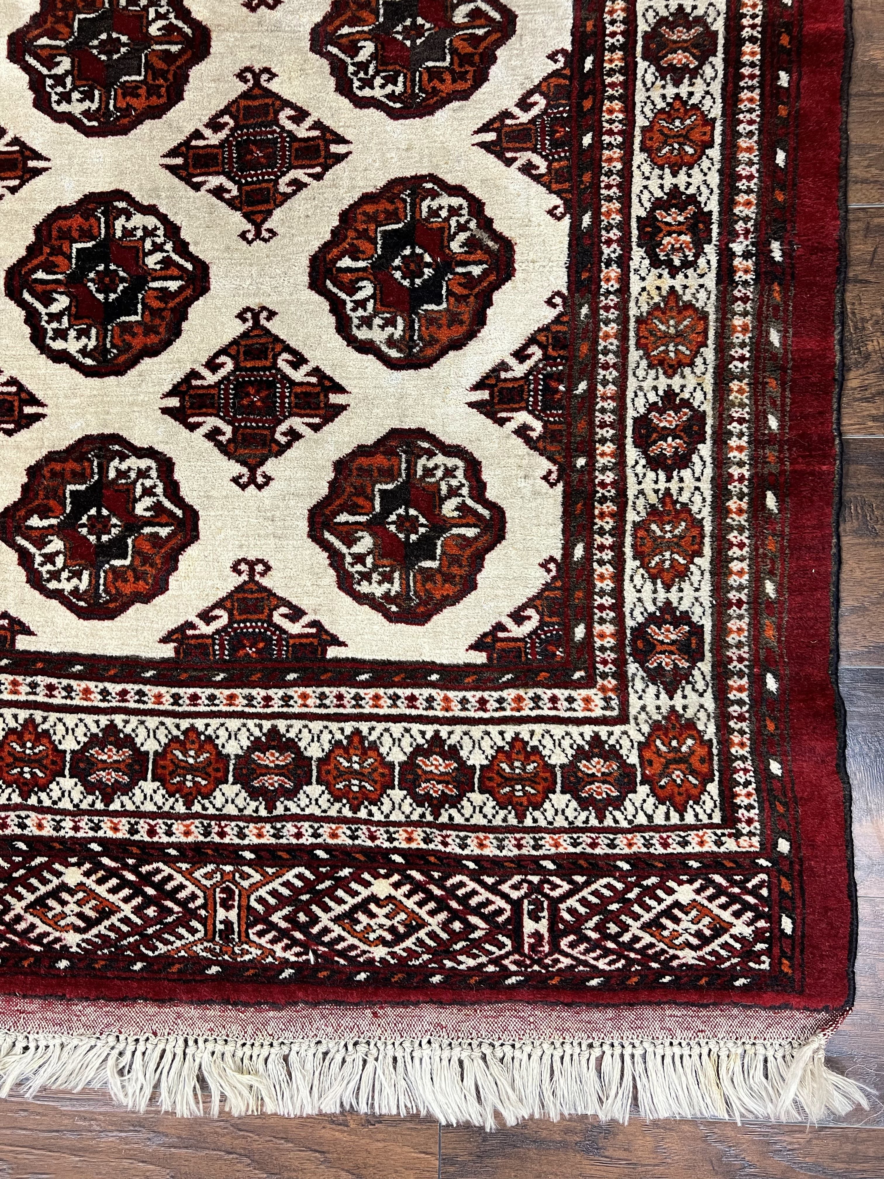 Persian Turkoman Rug 7x8, Almost Square Rare, Hand Knotted, Yamud, Bohemian Rug, Handmade Tribal Rug, Cream Red, Handmade Oriental Carpet - Image 10