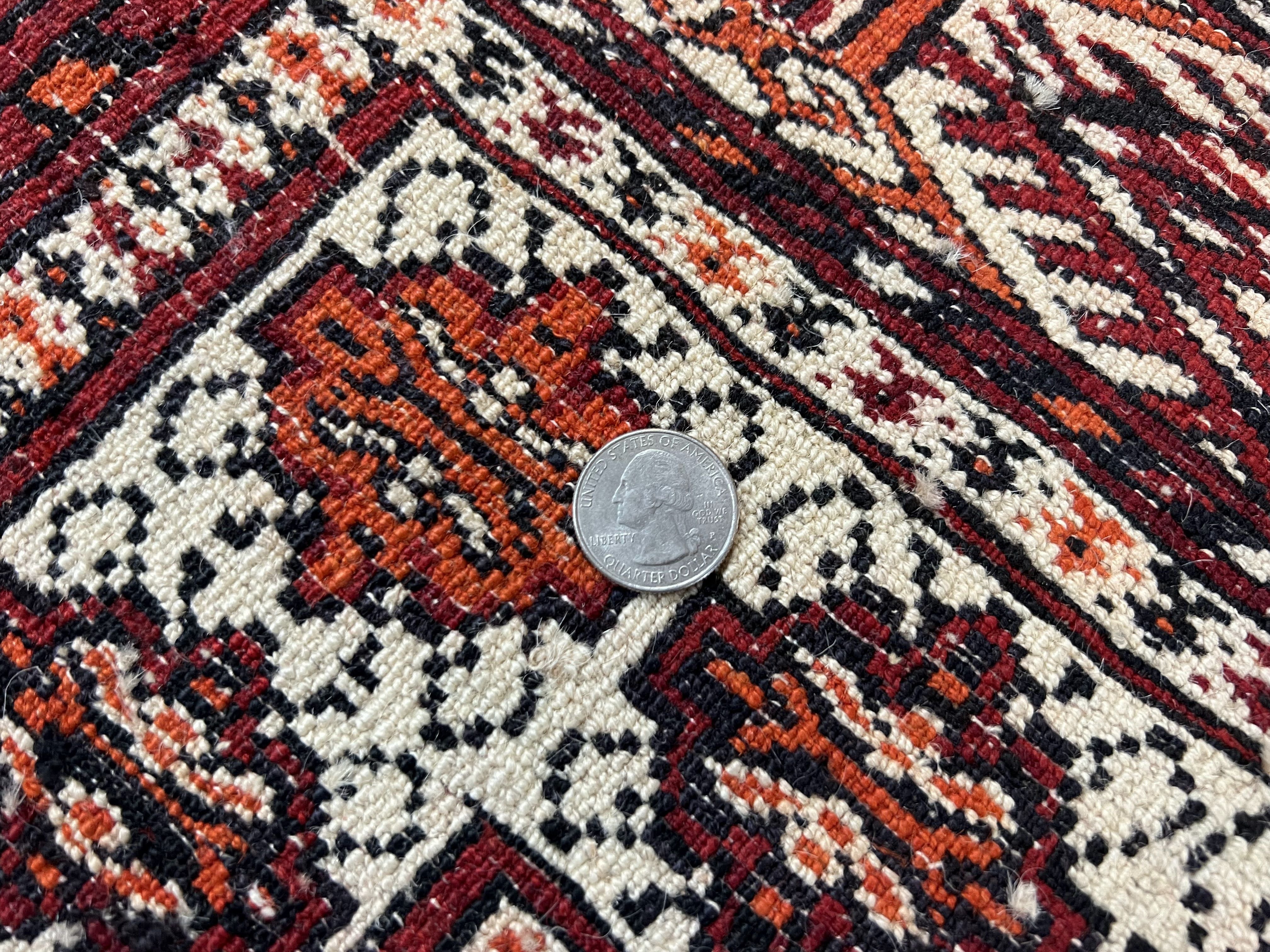 Persian Turkoman Rug 7x8, Almost Square Rare, Hand Knotted, Yamud, Bohemian Rug, Handmade Tribal Rug, Cream Red, Handmade Oriental Carpet - Image 11