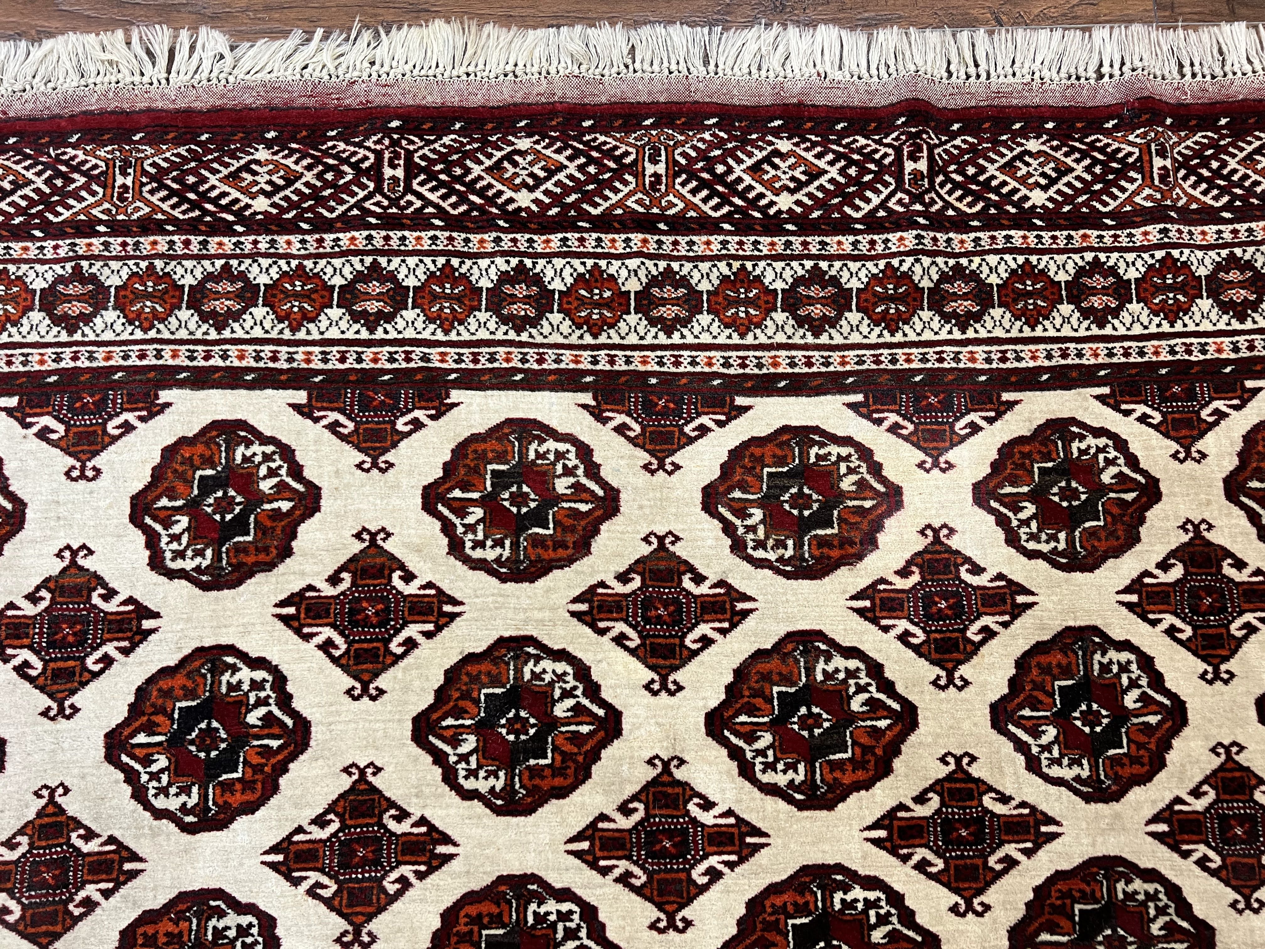 Persian Turkoman Rug 7x8, Almost Square Rare, Hand Knotted, Yamud, Bohemian Rug, Handmade Tribal Rug, Cream Red, Handmade Oriental Carpet - Image 4