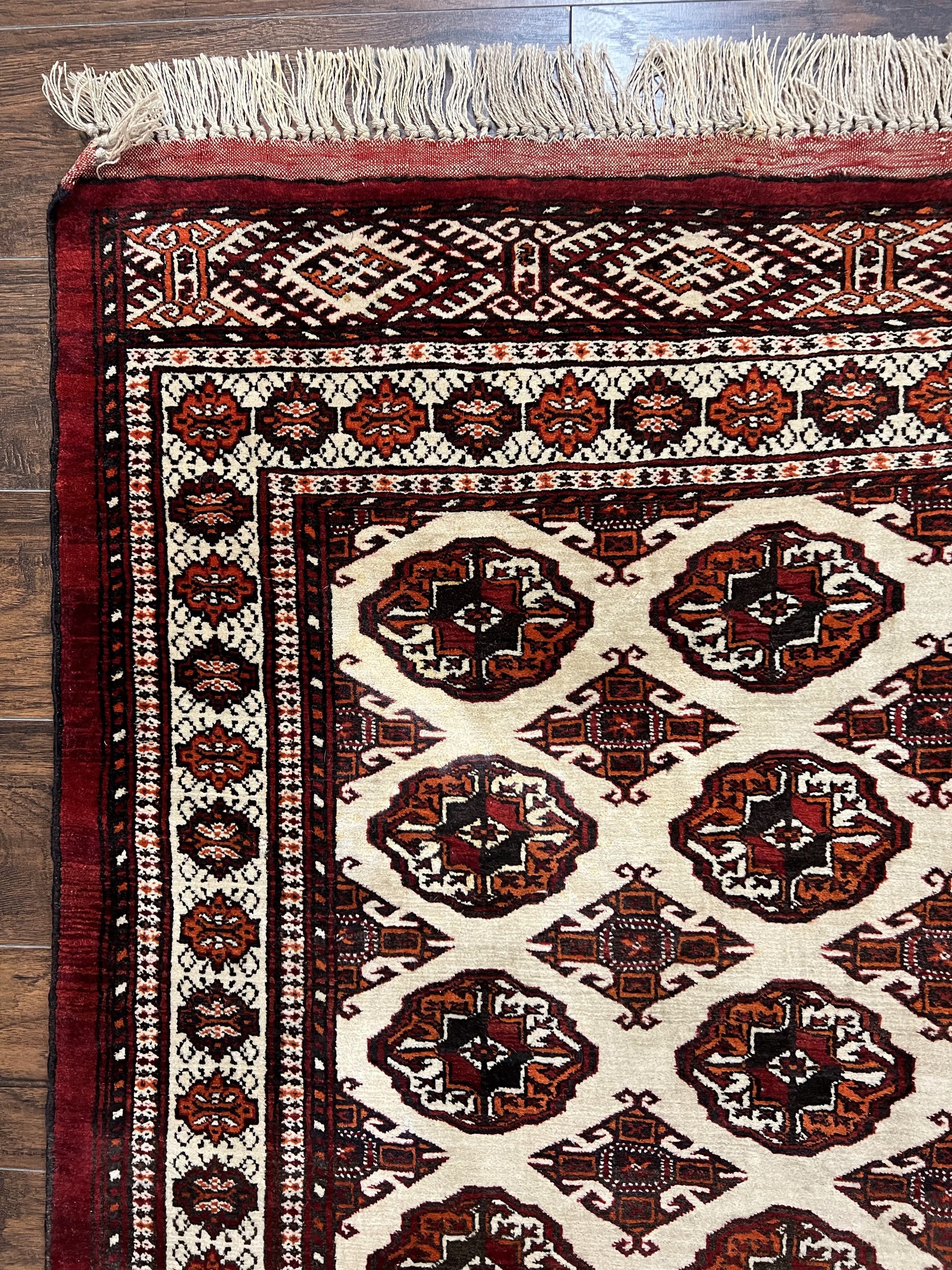 Persian Turkoman Rug 7x8, Almost Square Rare, Hand Knotted, Yamud, Bohemian Rug, Handmade Tribal Rug, Cream Red, Handmade Oriental Carpet - Image 7