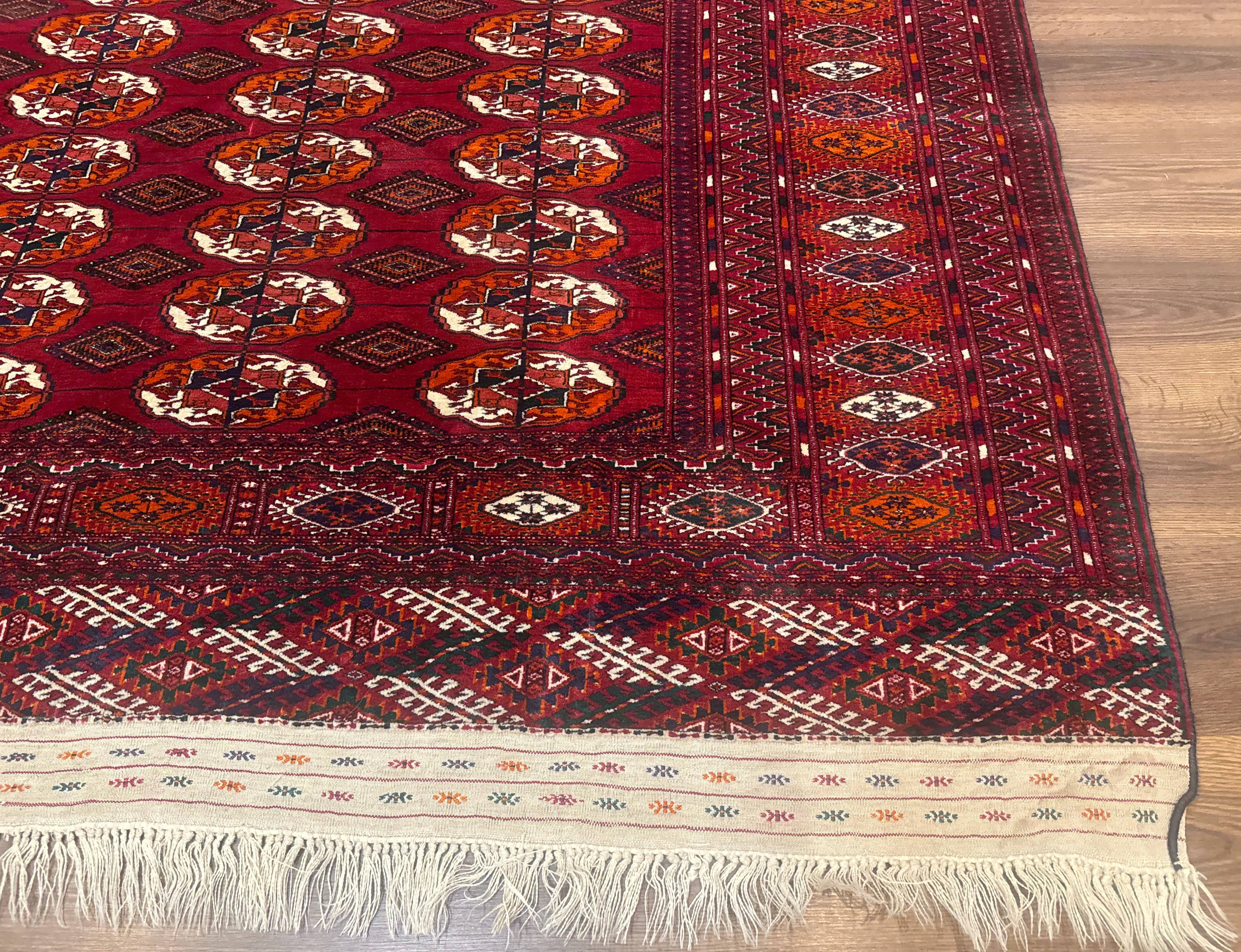 Persian Turkoman Rug 7x9, Red Tribal Carpet - Image 9