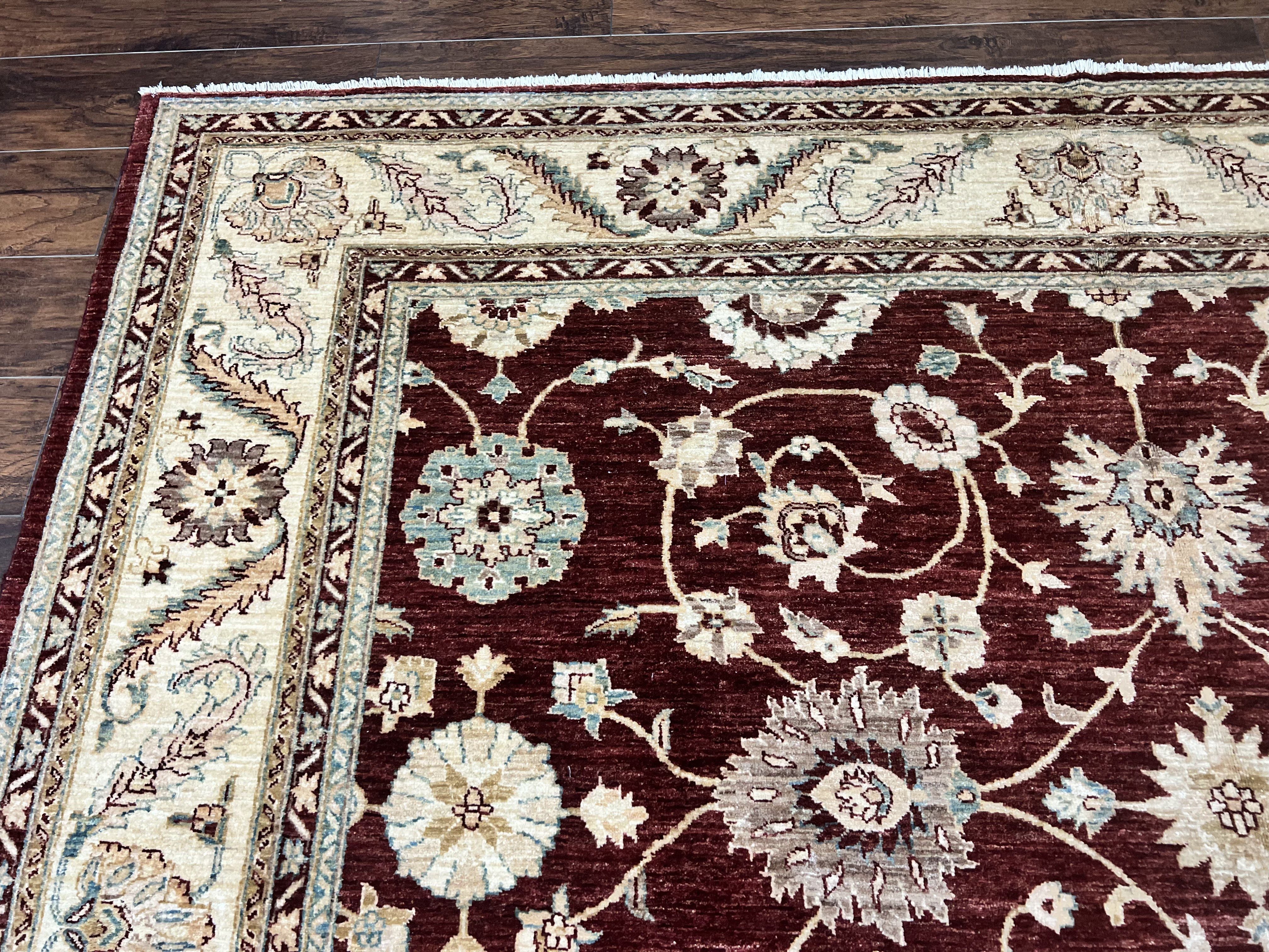 Peshawar Rug 9x11, Pakistani Oriental Carpet, Maroon and Beige, Floral Allover, Wool Hand Knotted Handmade Vintage Rug - Image 6