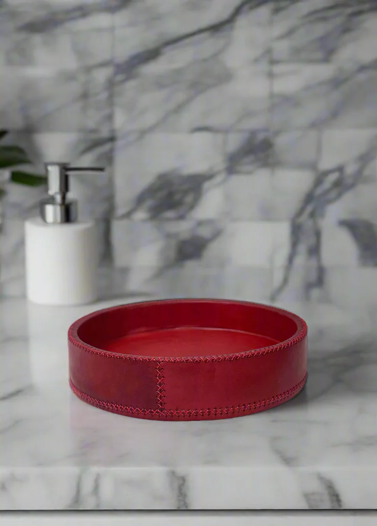 Piki | 8.5" Cedar Wood + Leather Round Tray - Image 6