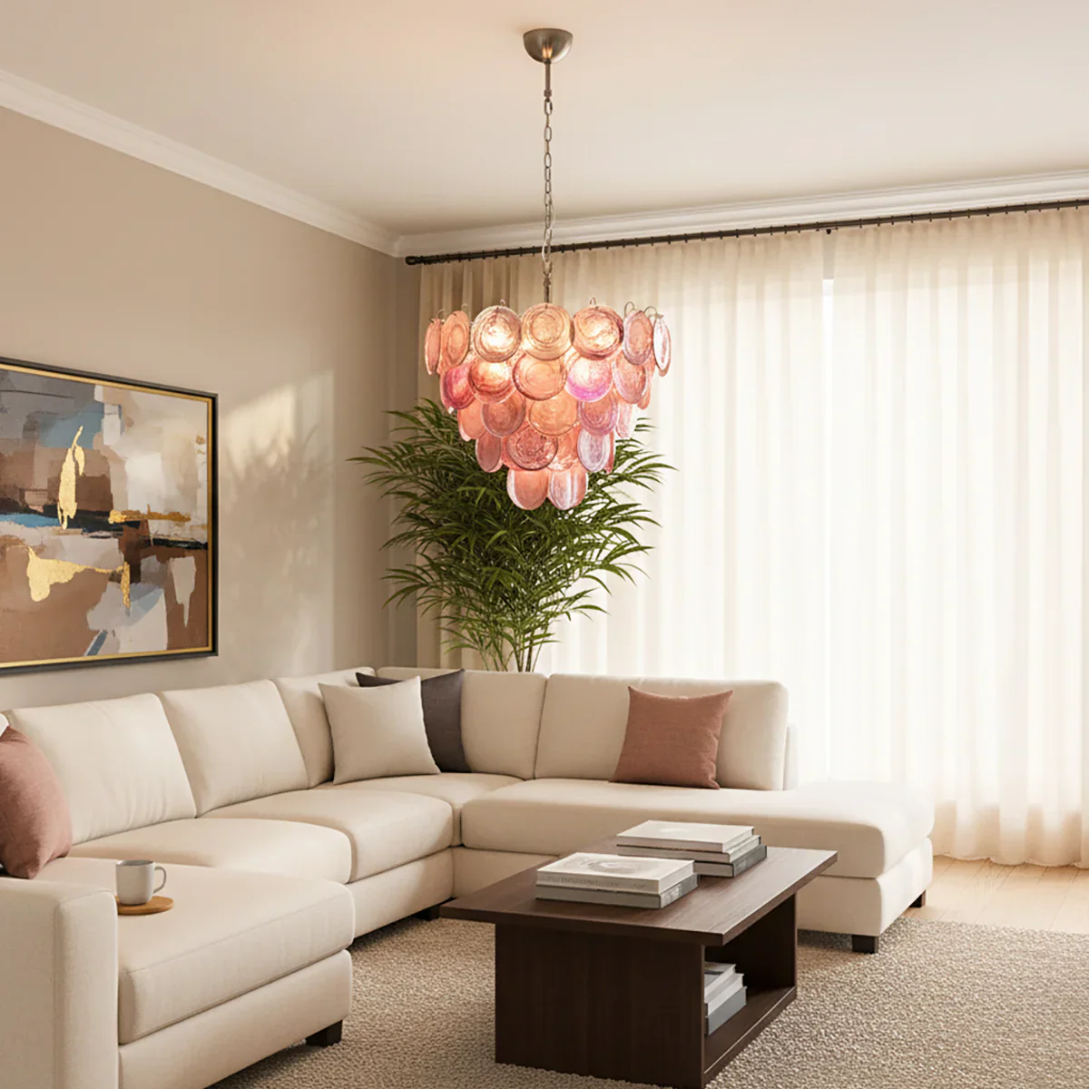 Pink Disc Murano Chandelier - Image 2