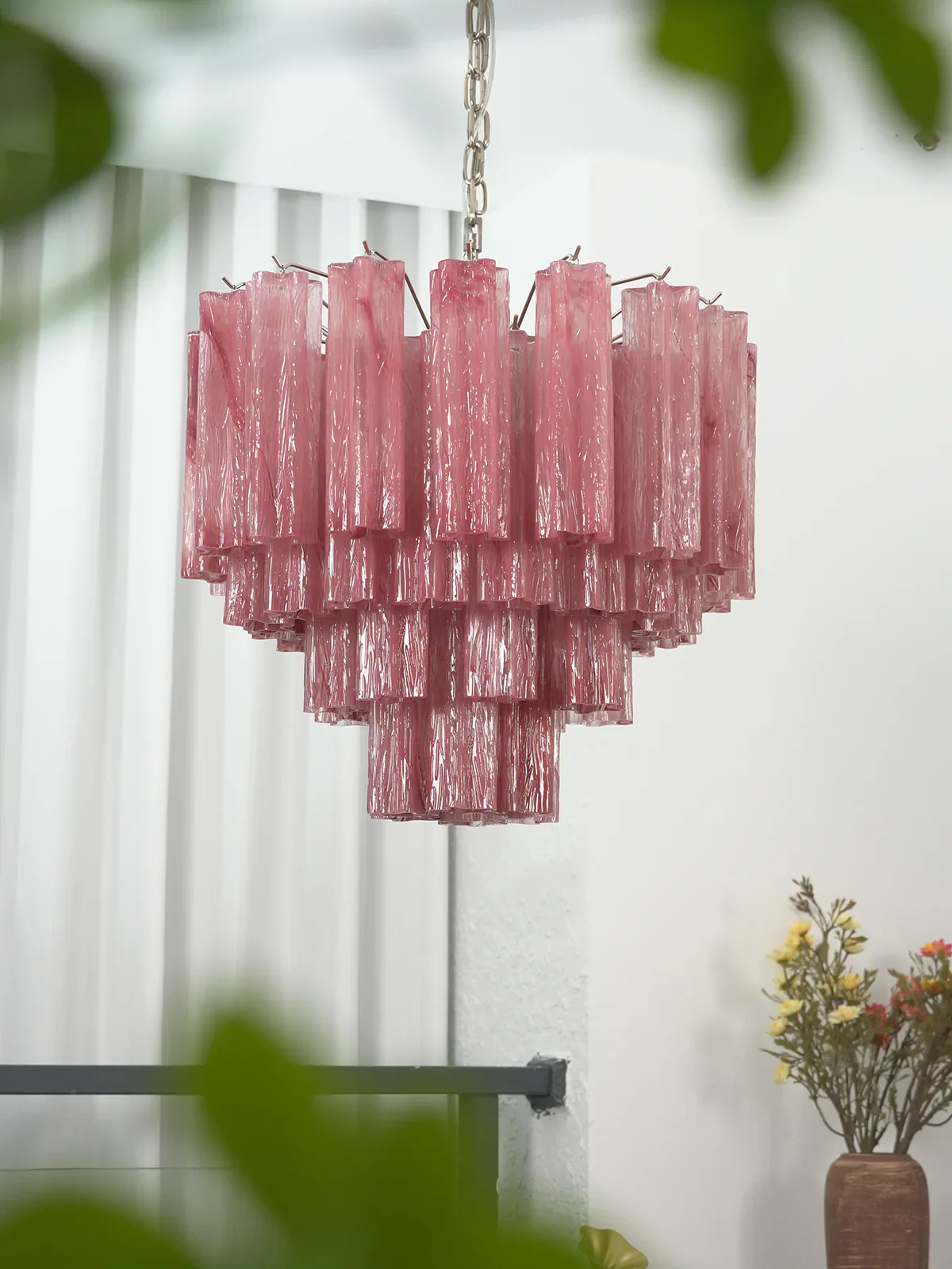 Star Shaped Tube Red Clouds Glass Chandelier - Image 6