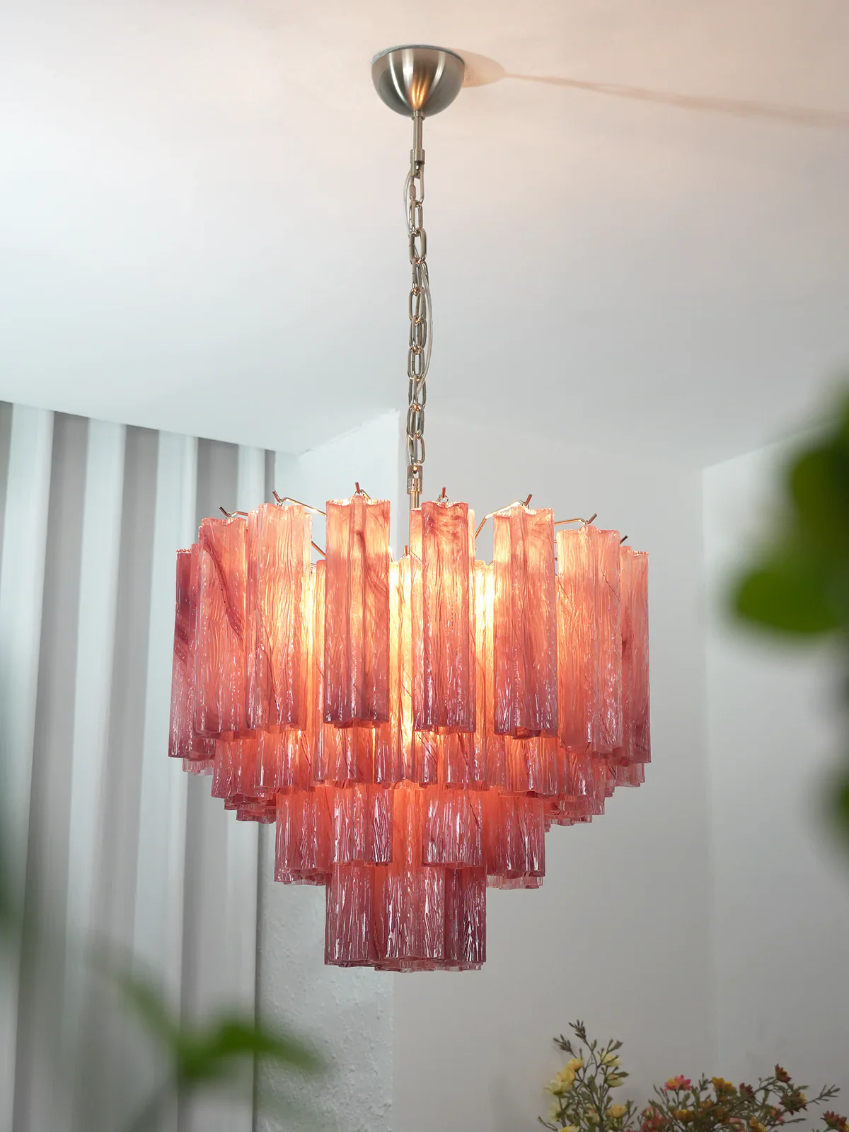 Star Shaped Tube Red Clouds Glass Chandelier - Image 7