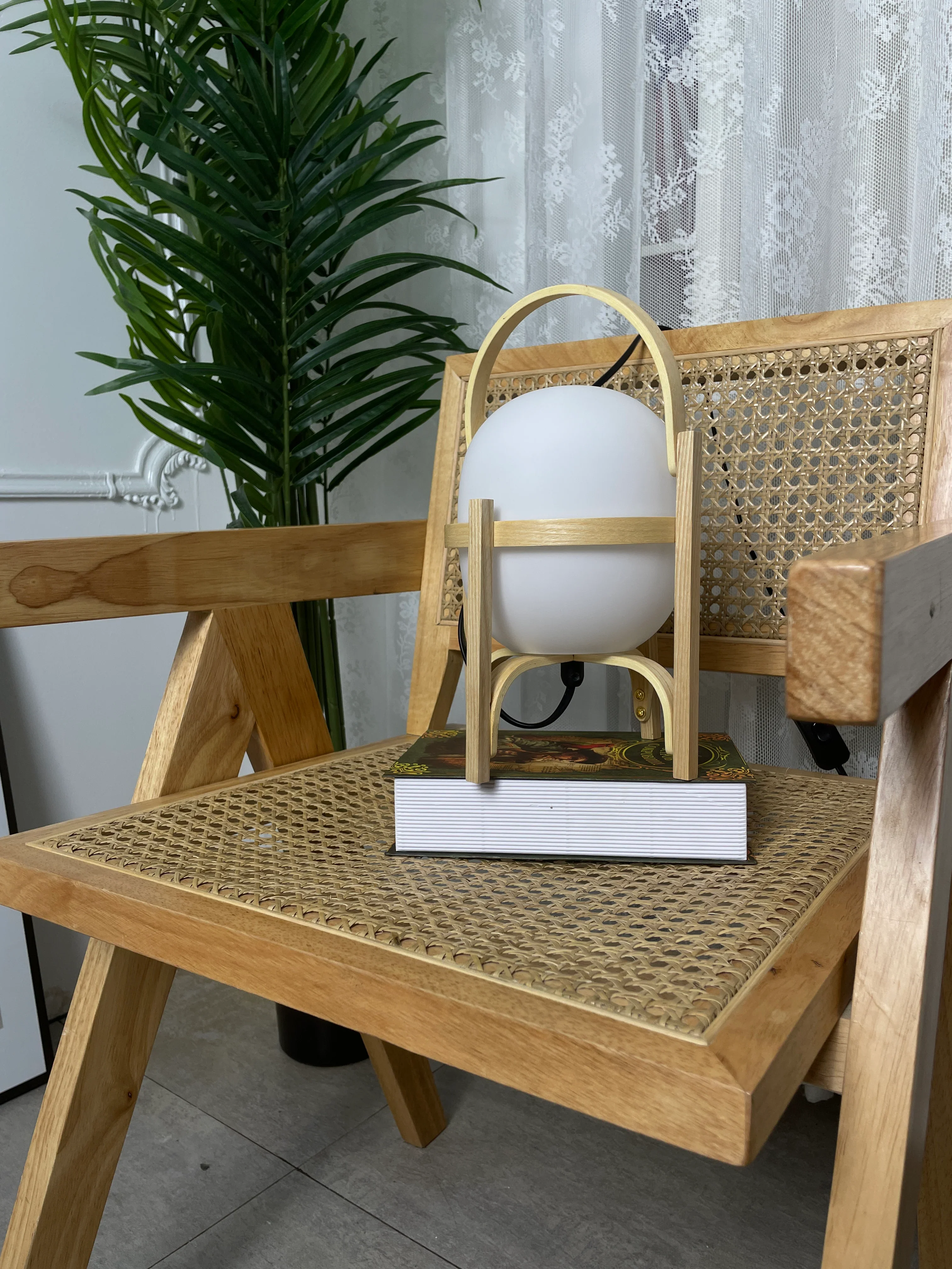 Portable Wood Lantern Glass Table Lamp - Image 17