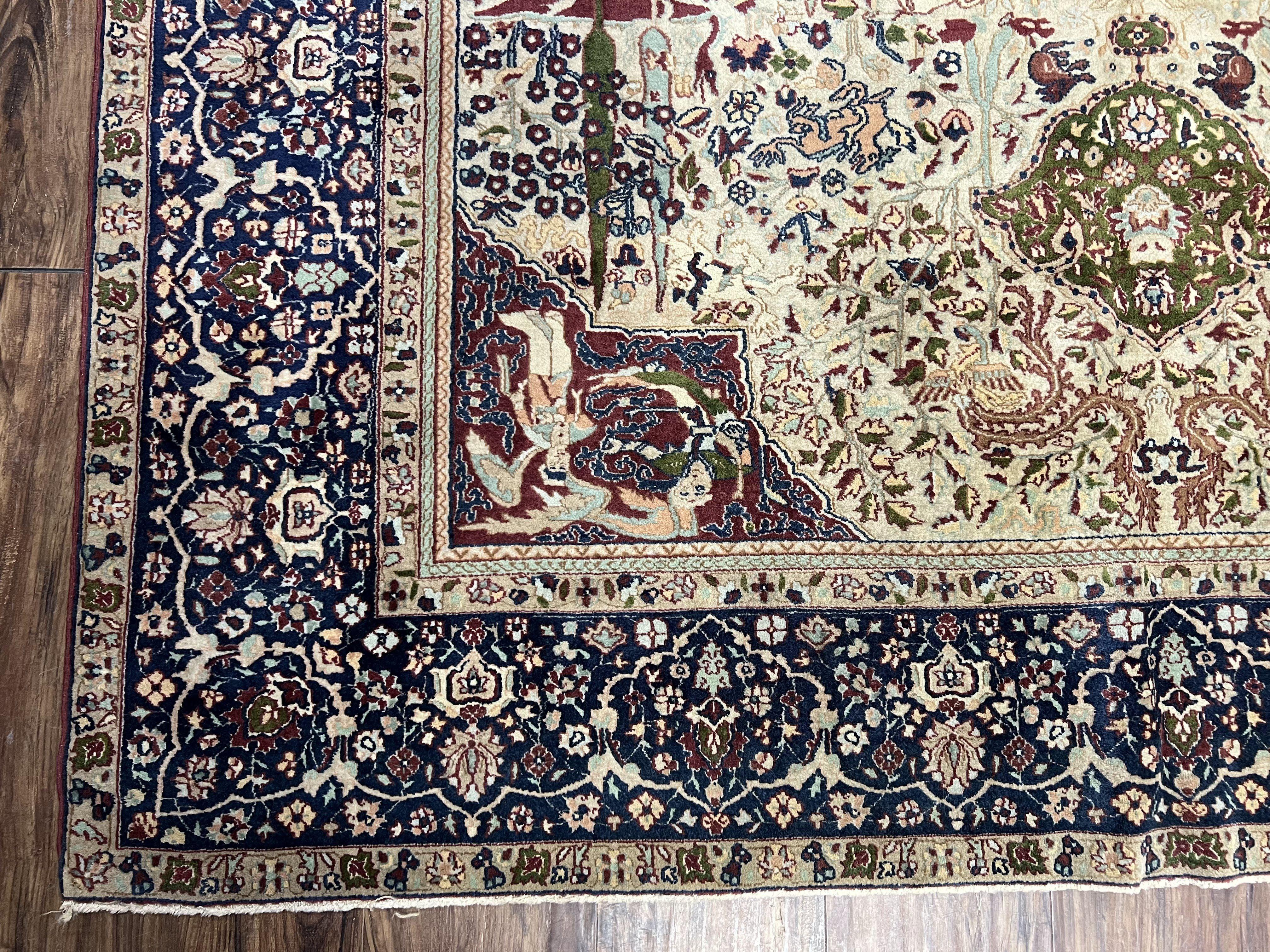 Rare Antique Indian Agra Rug, Early 20th Century Indian Carpet, Animal and Angel Motifs, Hunting Scene, Collectible Oriental Carpet, Wow - Image 8