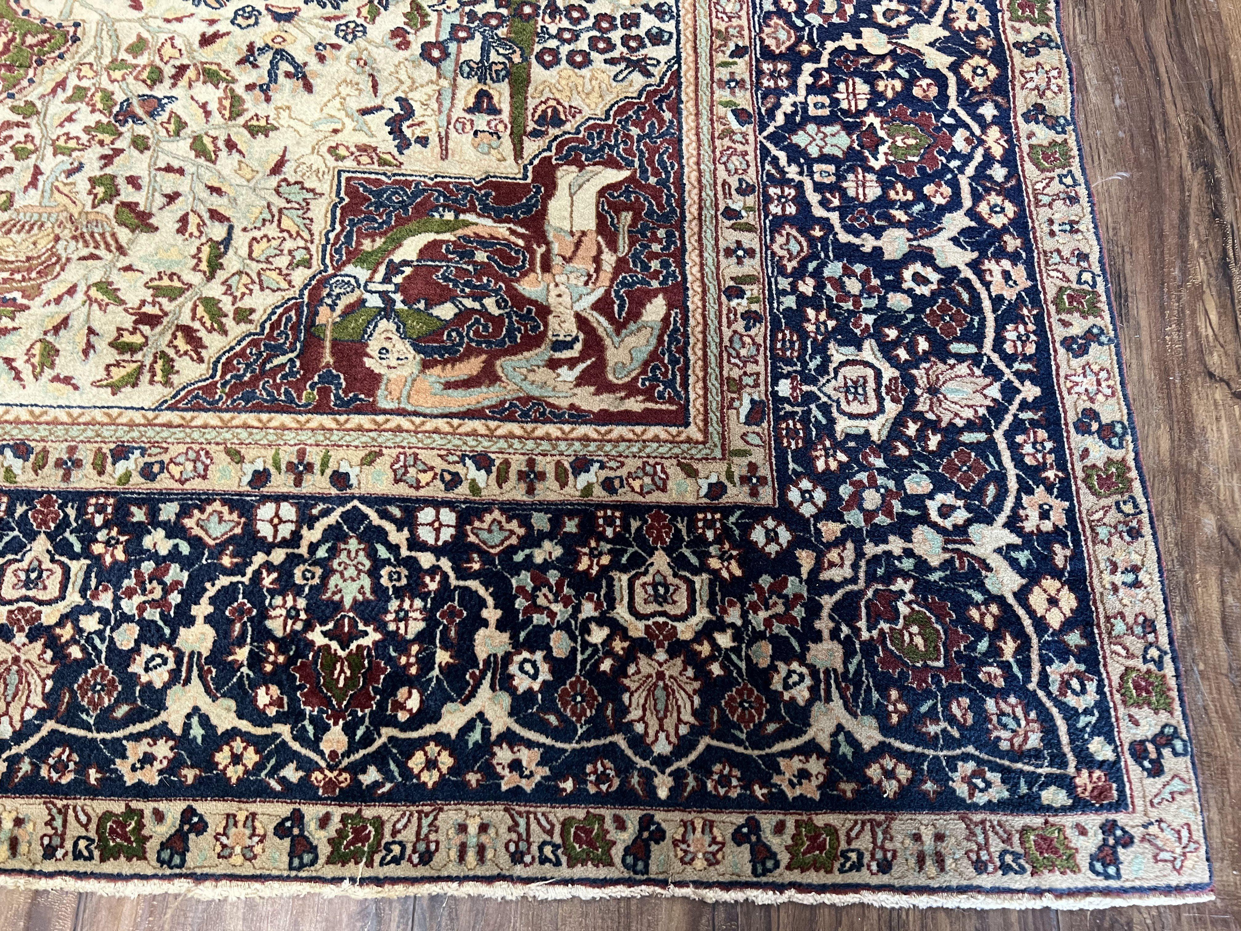 Rare Antique Indian Agra Rug, Early 20th Century Indian Carpet, Animal and Angel Motifs, Hunting Scene, Collectible Oriental Carpet, Wow - Image 9