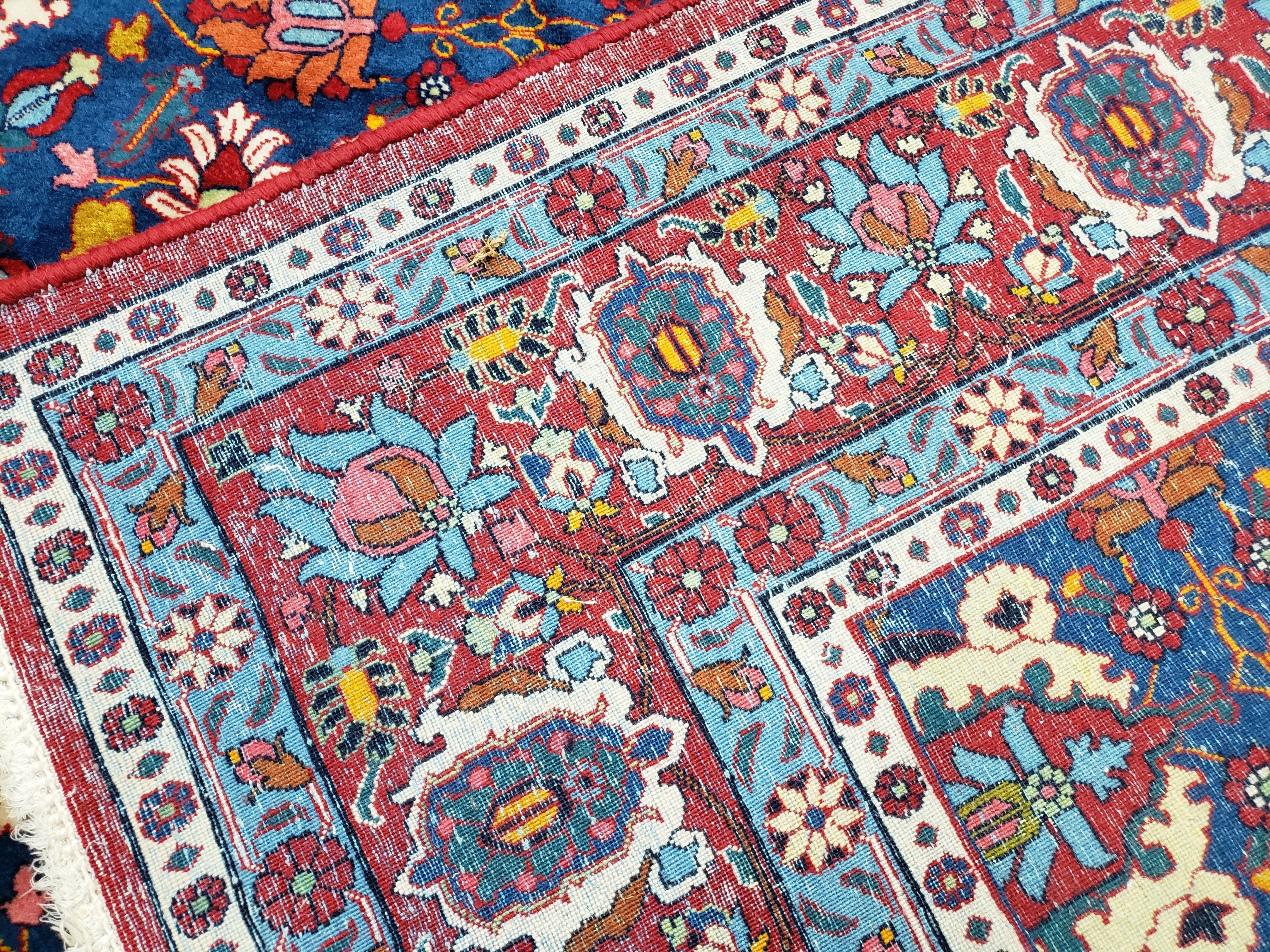 Rare Antique Persian Veramin Carpet, Mina-Khani Pattern, Blue, Red, Ivory, 7x11 ft, Hand-Knotted, Wool - Image 10