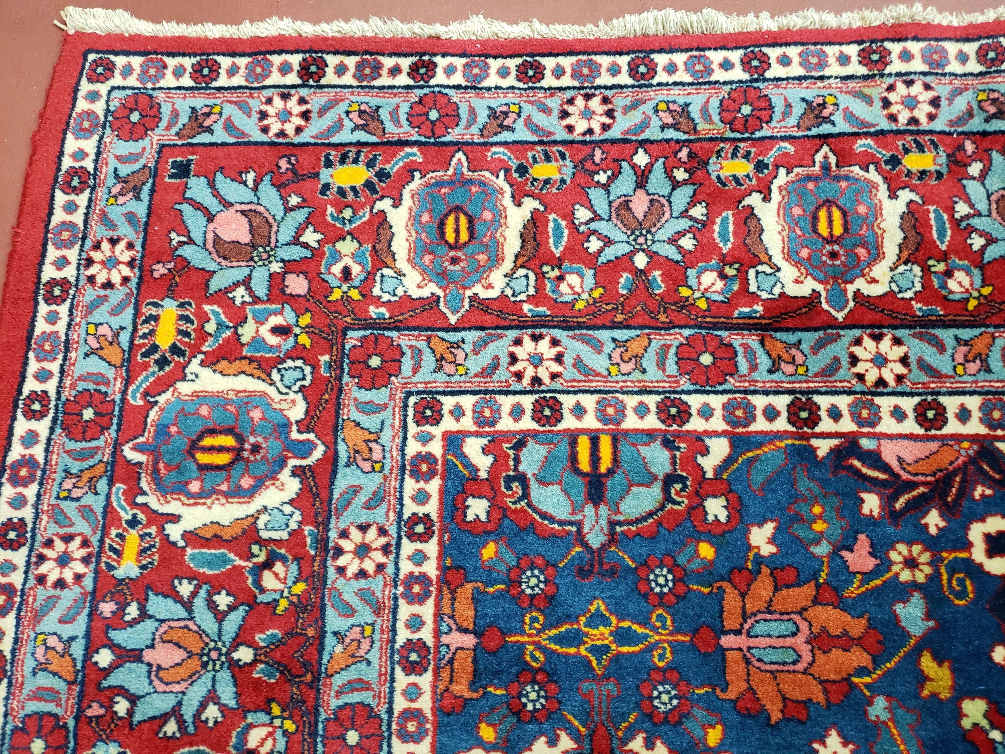 Rare Antique Persian Veramin Carpet, Mina-Khani Pattern, Blue, Red, Ivory, 7x11 ft, Hand-Knotted, Wool - Image 6