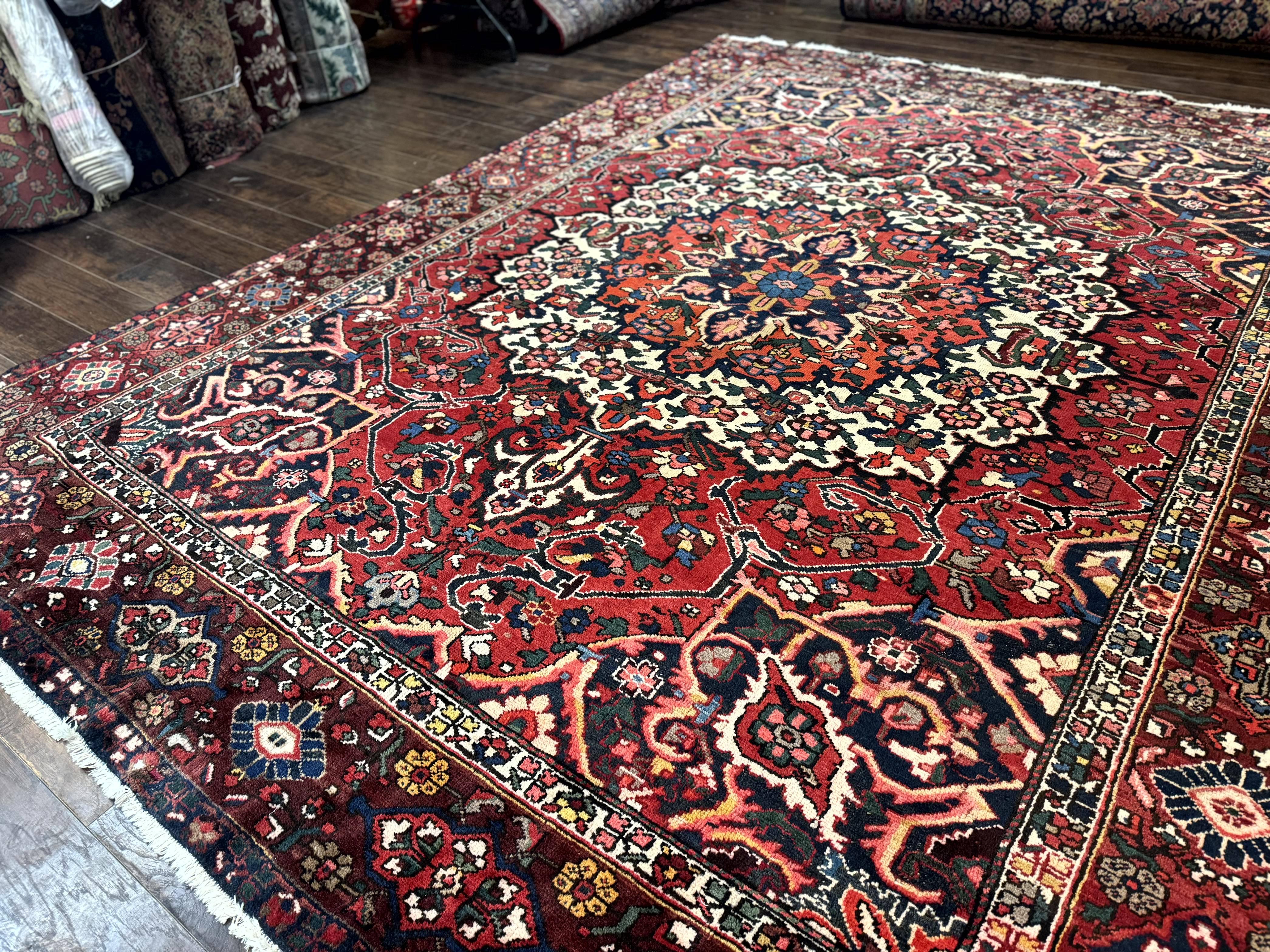 Rare Persian Bakhtiari Rug 10x13, Red, Semi Antique, Large Persian Carpet, Handmade - Image 2