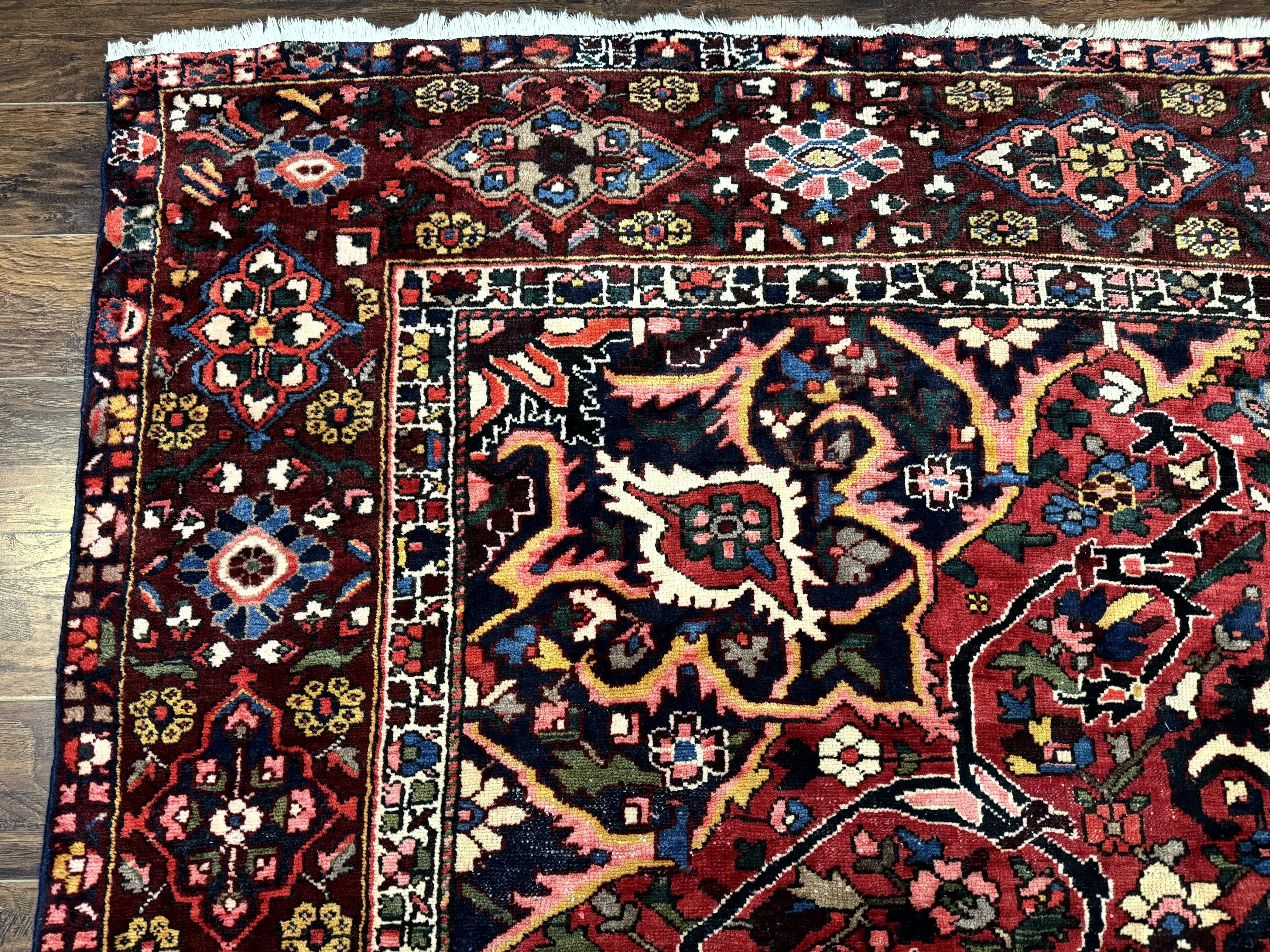 Rare Persian Bakhtiari Rug 10x13, Red, Semi Antique, Large Persian Carpet, Handmade - Image 6