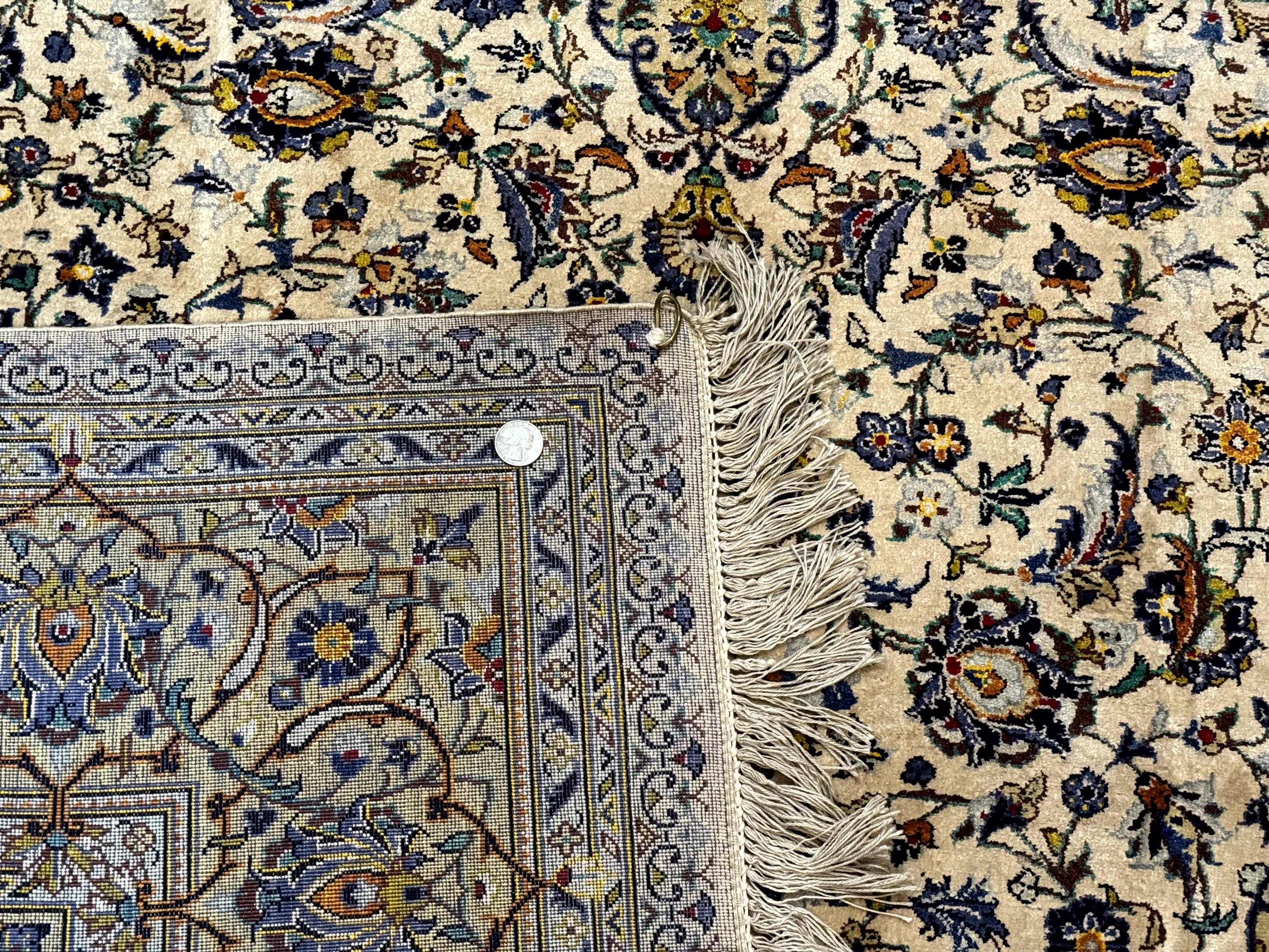 Rare Silk Persian Kashan Rug 4.6 x 7, Antique Fine 310 KPSI, Ivory - Image 10