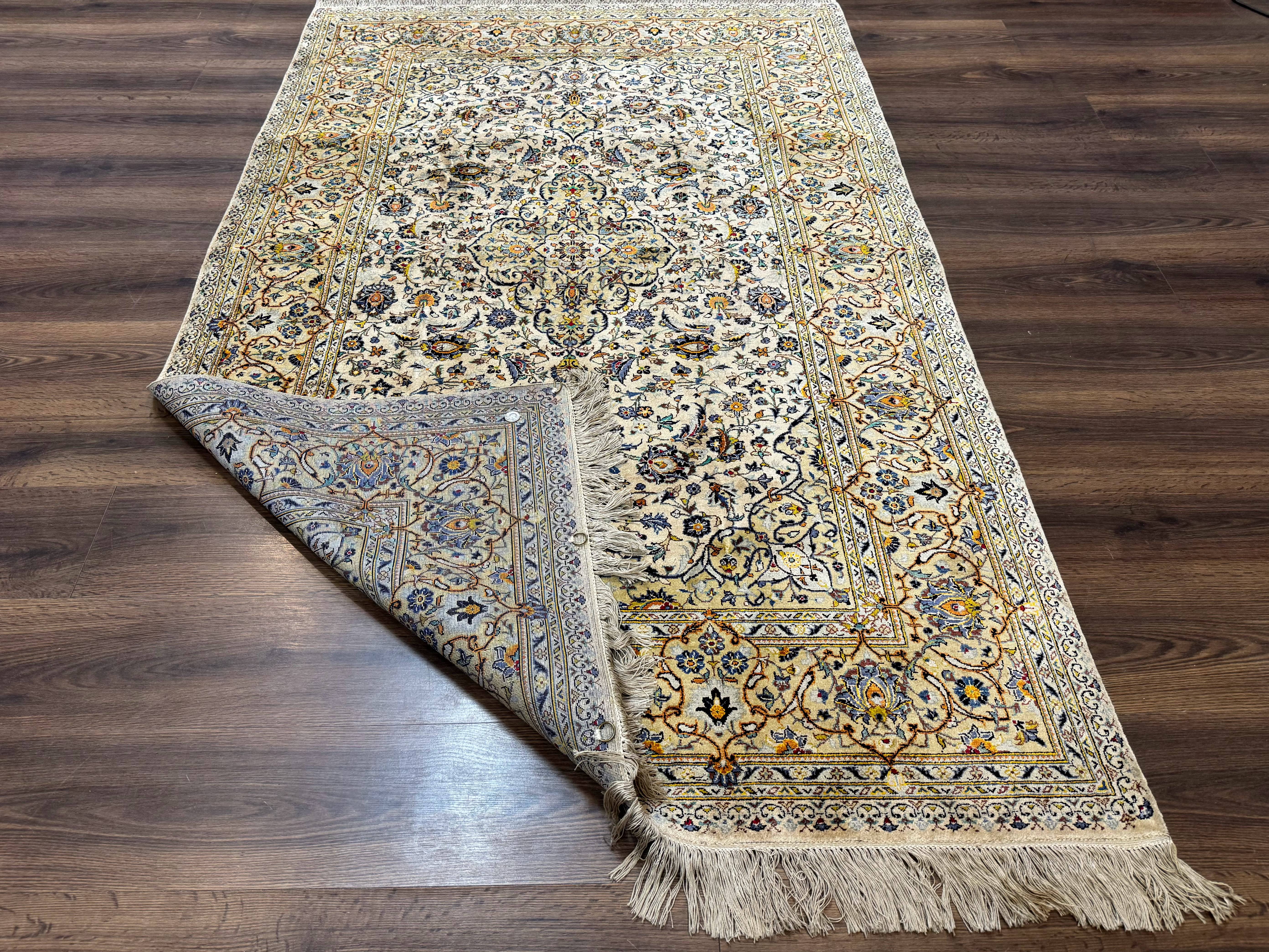 Rare Silk Persian Kashan Rug 4.6 x 7, Antique Fine 310 KPSI, Ivory - Image 11