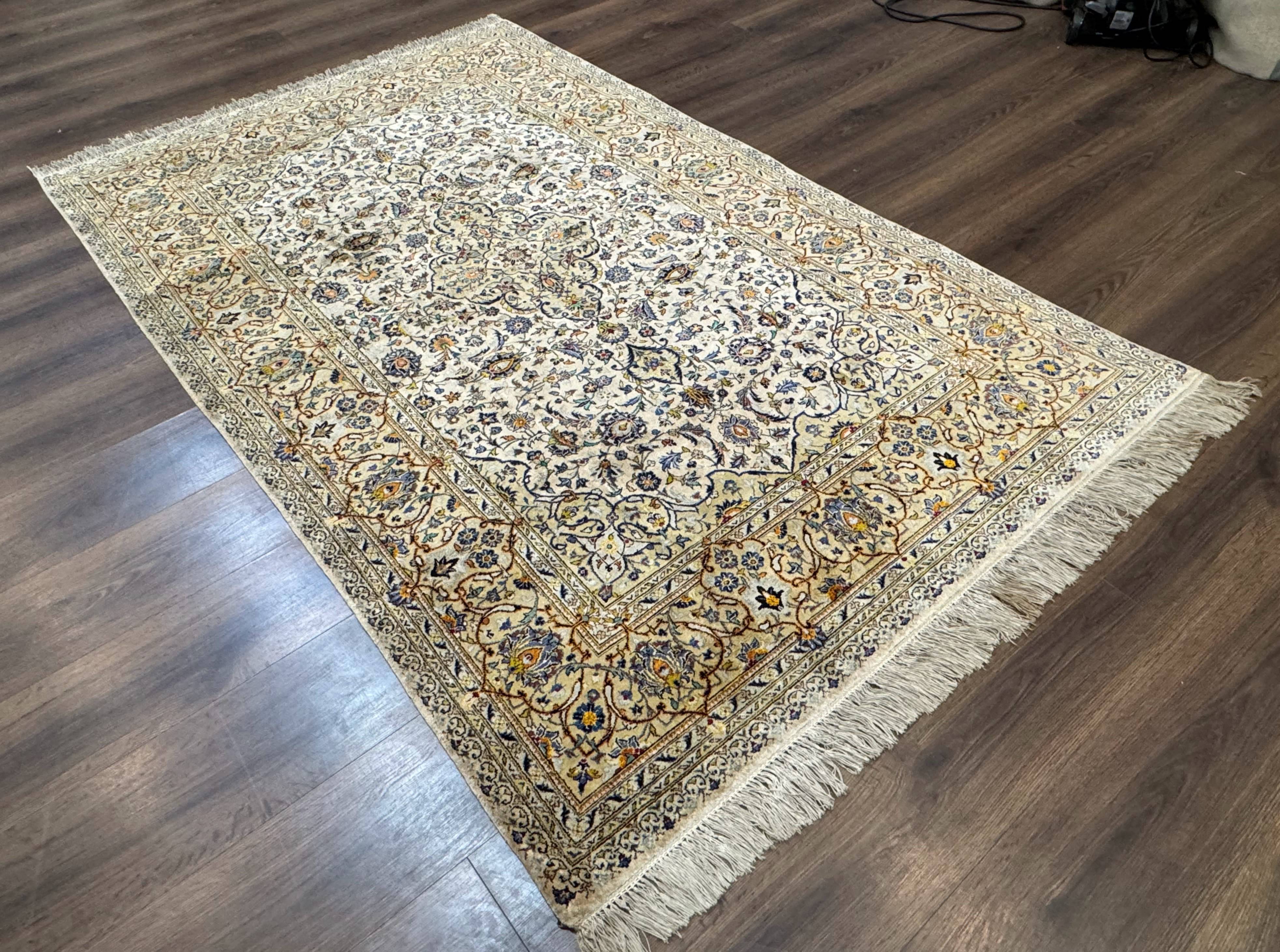 Rare Silk Persian Kashan Rug 4.6 x 7, Antique Fine 310 KPSI, Ivory - Image 12