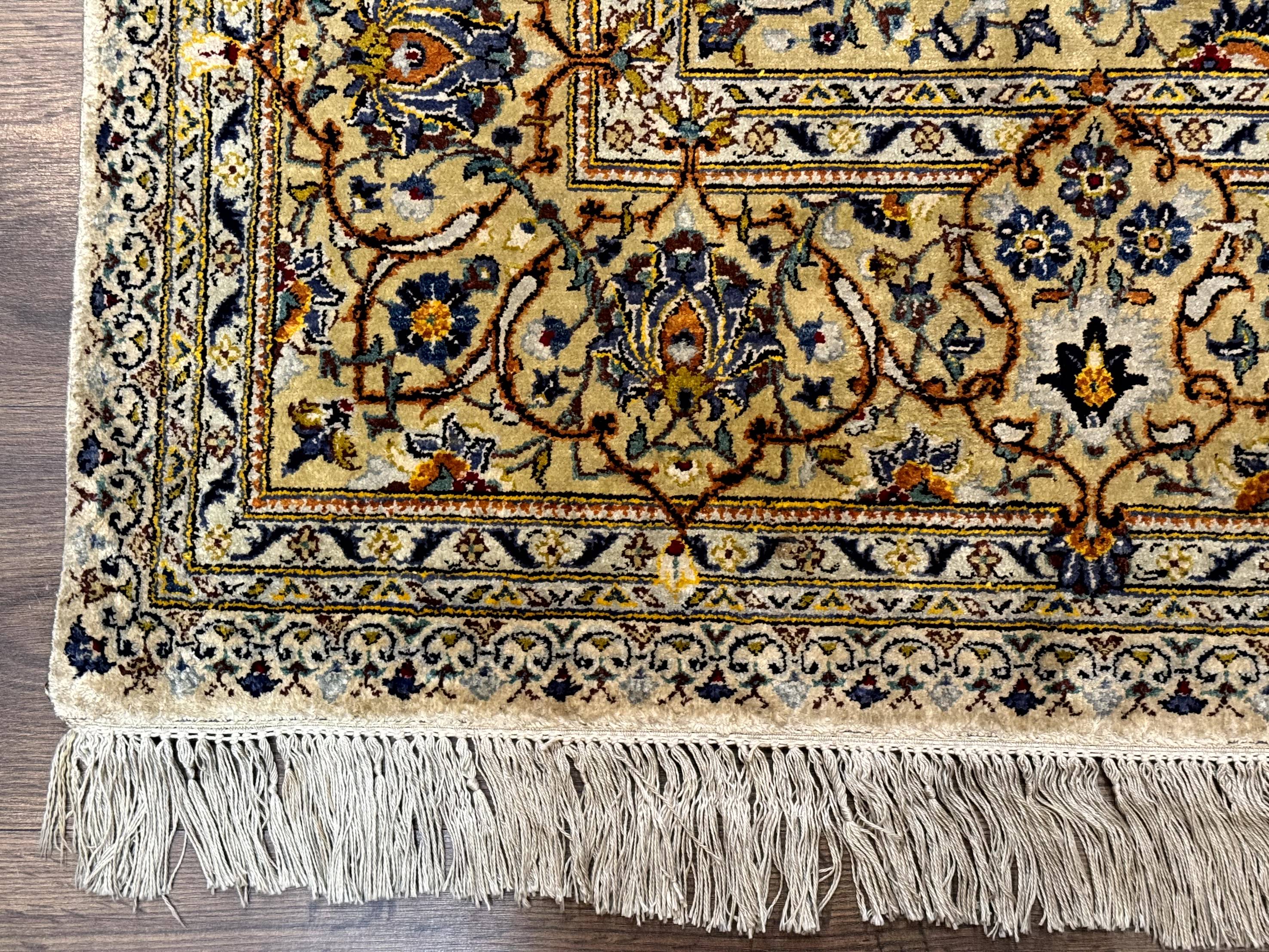 Rare Silk Persian Kashan Rug 4.6 x 7, Antique Fine 310 KPSI, Ivory - Image 8
