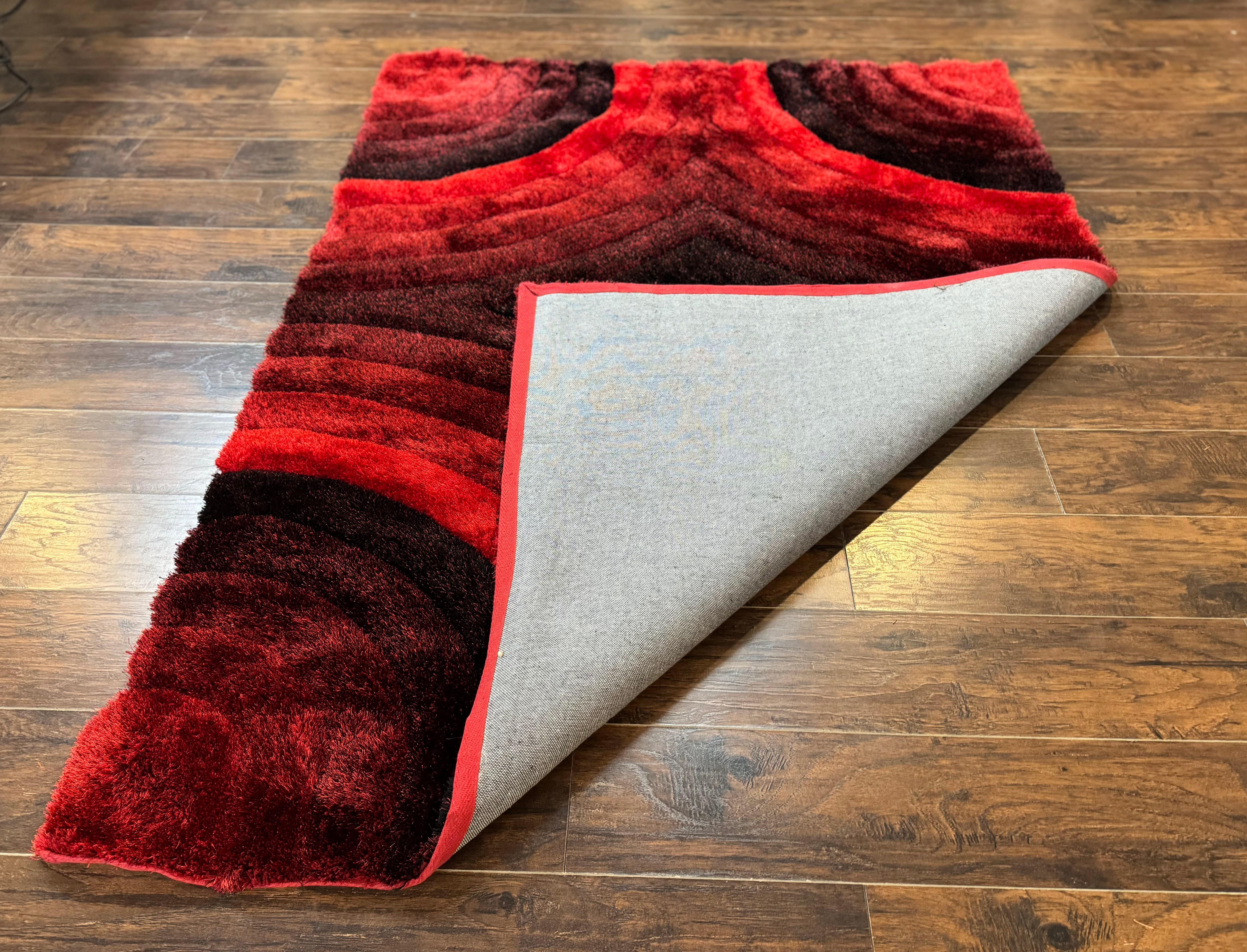 Red and Black Shag Rug 5x7, Pair A - Image 10