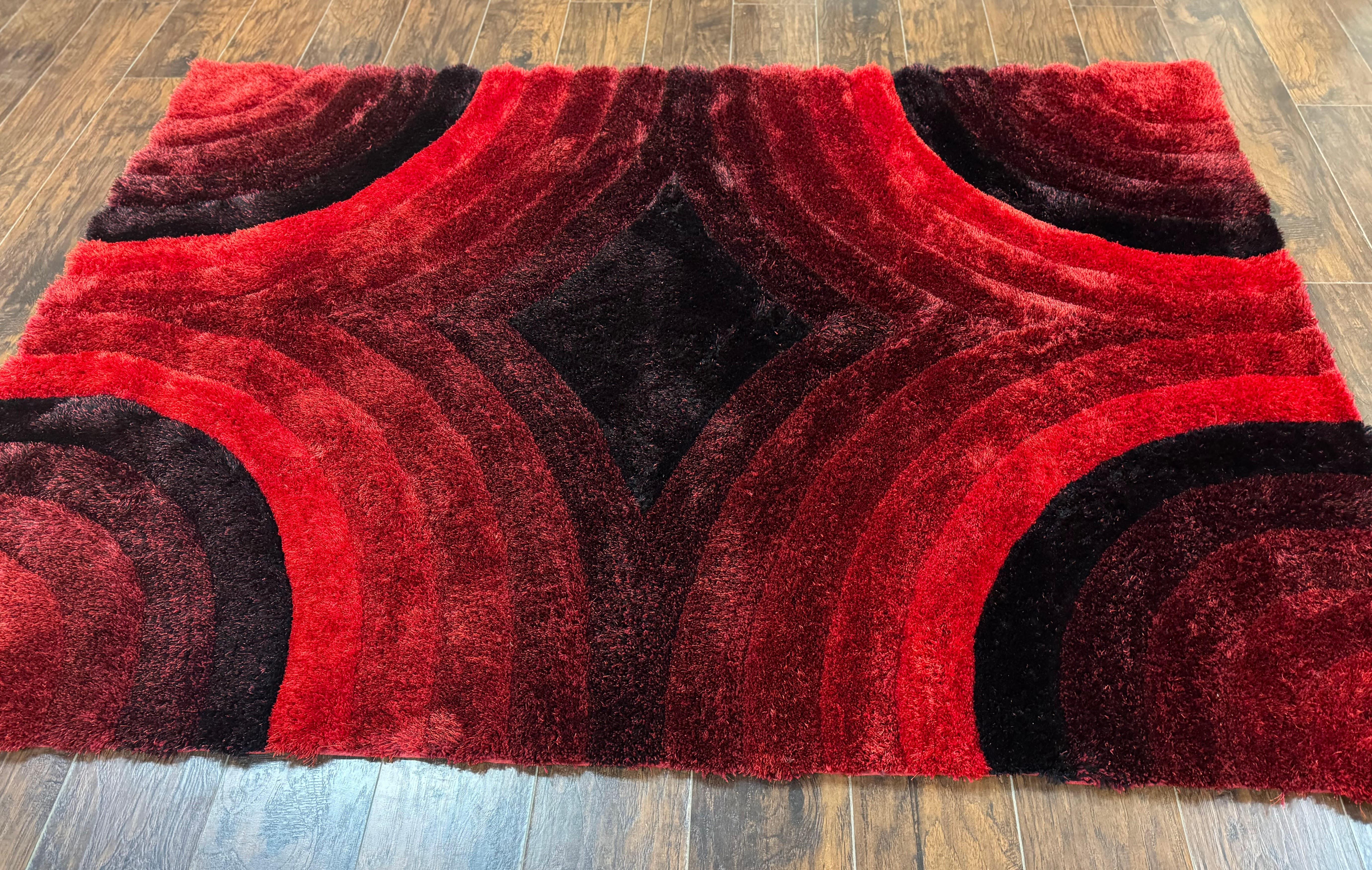 Red and Black Shag Rug 5x7, Pair A - Image 11