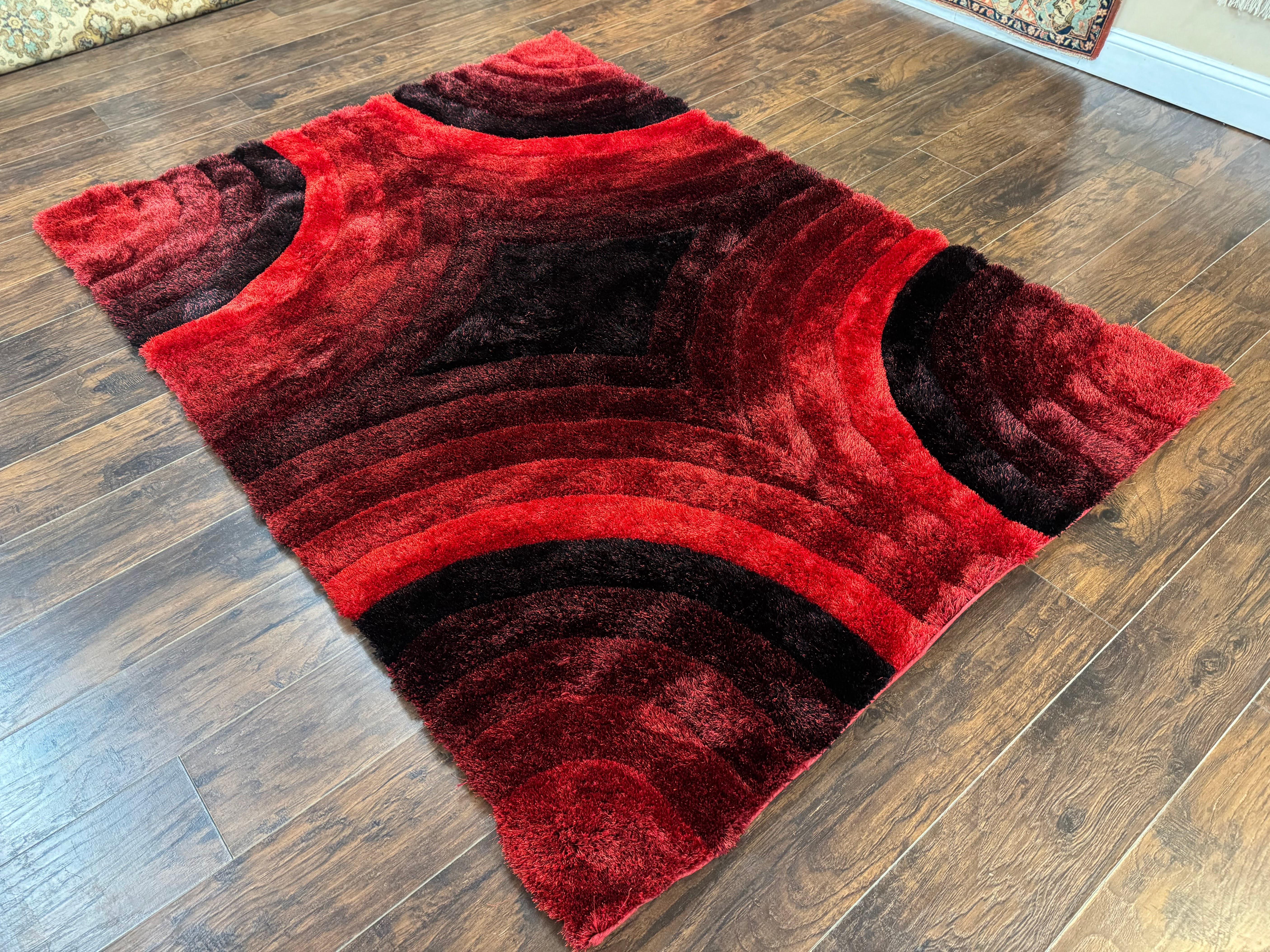 Red and Black Shag Rug 5x7, Pair A - Image 12