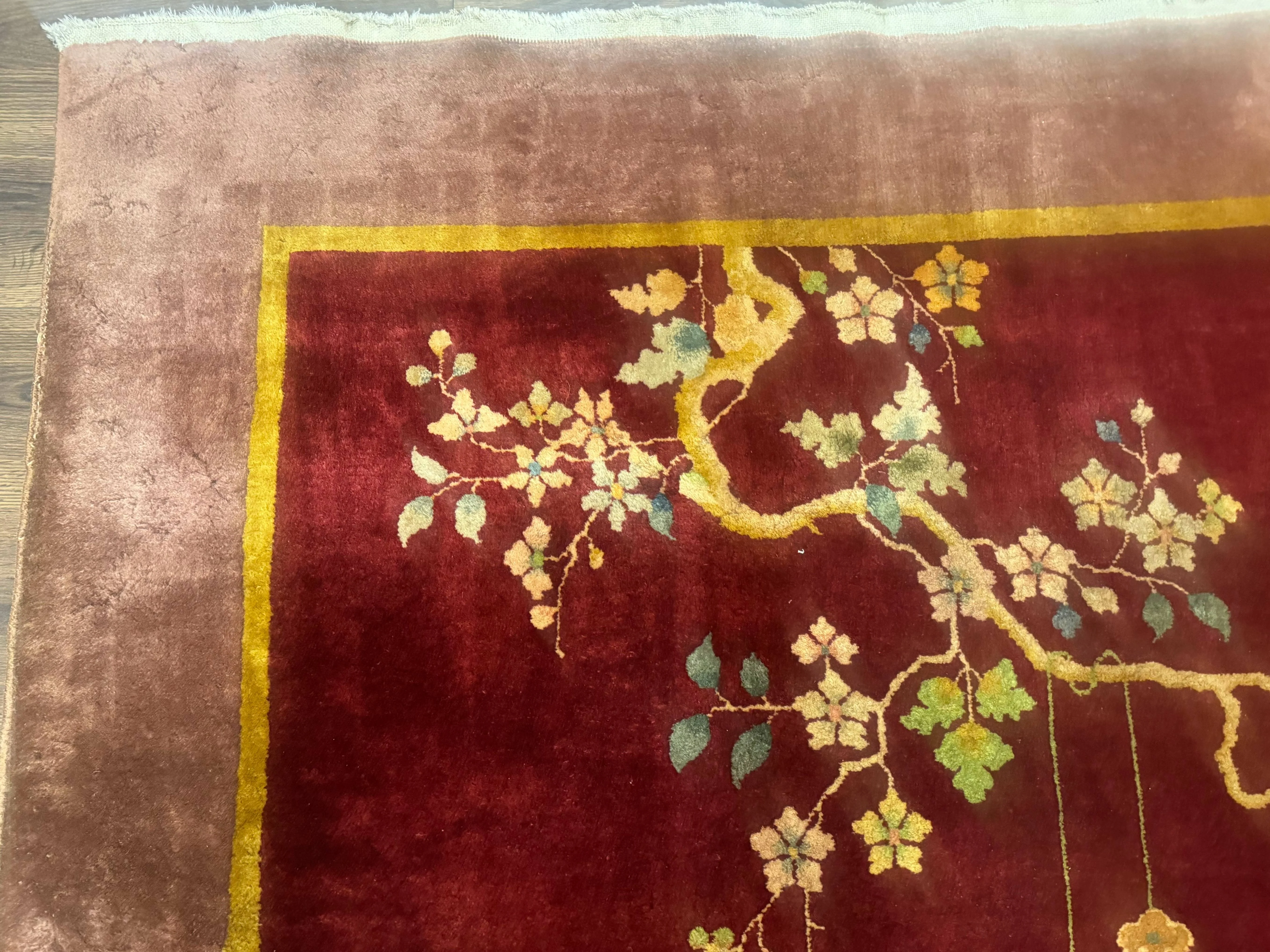 Red Chinese Art Deco Rug 9x11, Simple Design, Wool Chinese Area Rug, Antique - Image 6