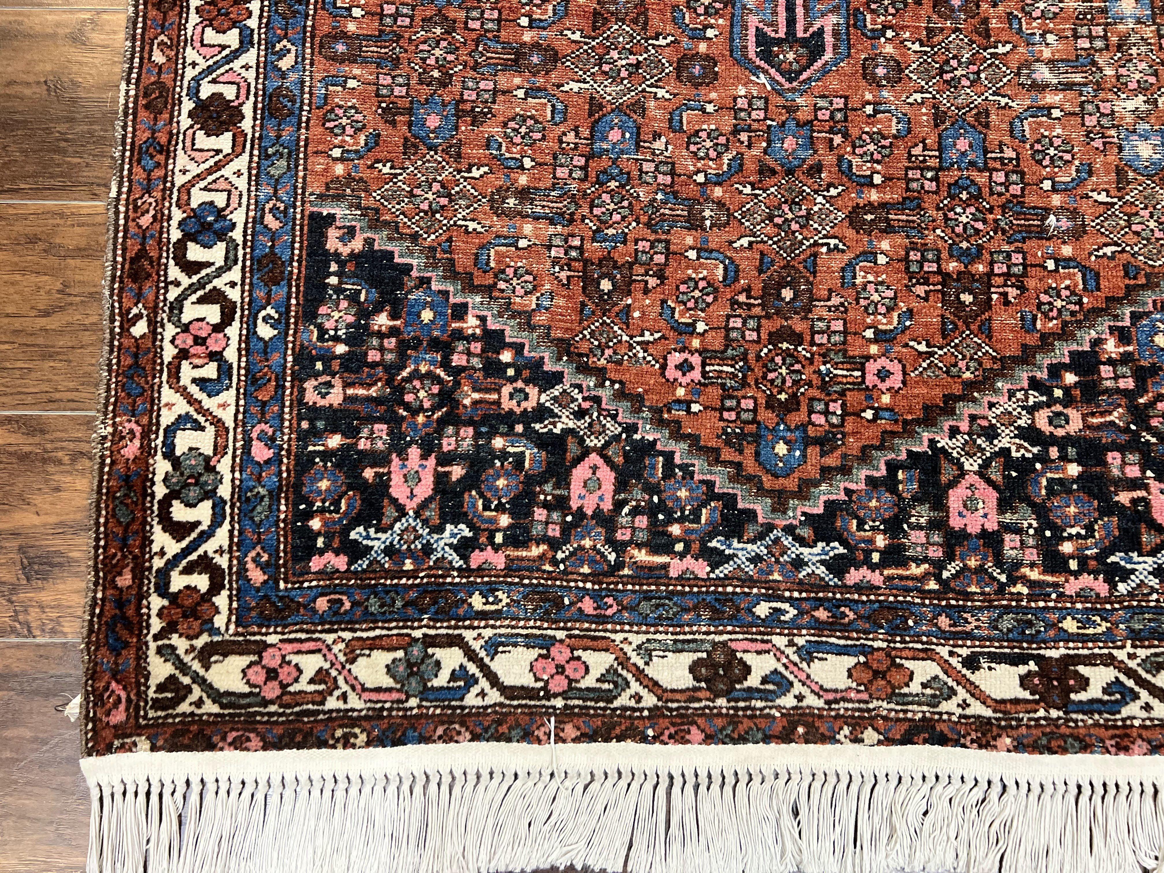 Red Persian Hamadan Rug 4x6, Wool Handmade Antique Carpet, Geometric Medallion Rug, Oriental Rug 4 x 6, Persian Tribal Rug, Hand Knotted Rug - Image 8