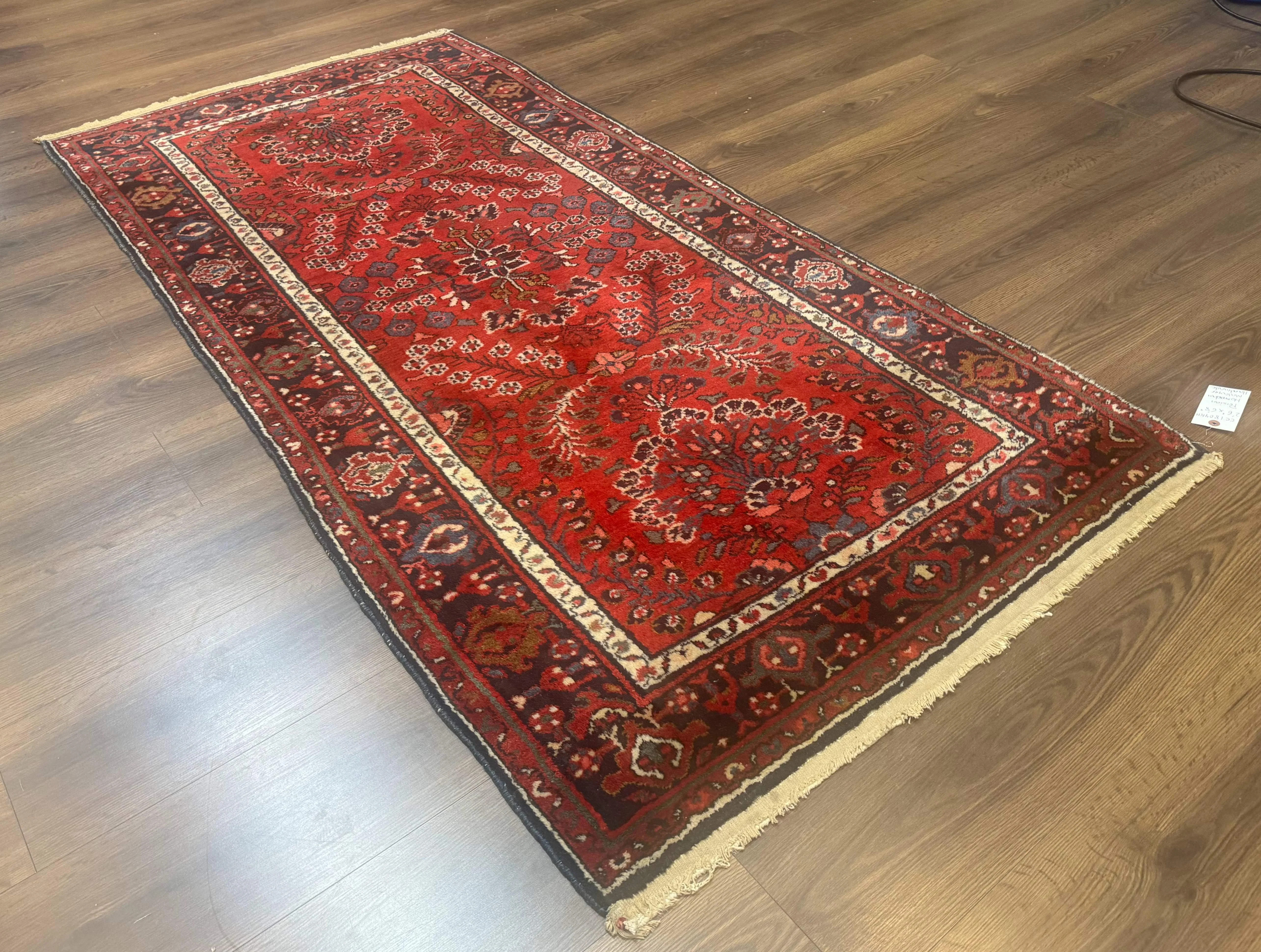 Red Persian Rug 2.6 x 6.8, Floral, Antique Per'sian Carpet, Persian Malayer Rug, Hamadan Rug - Image 12