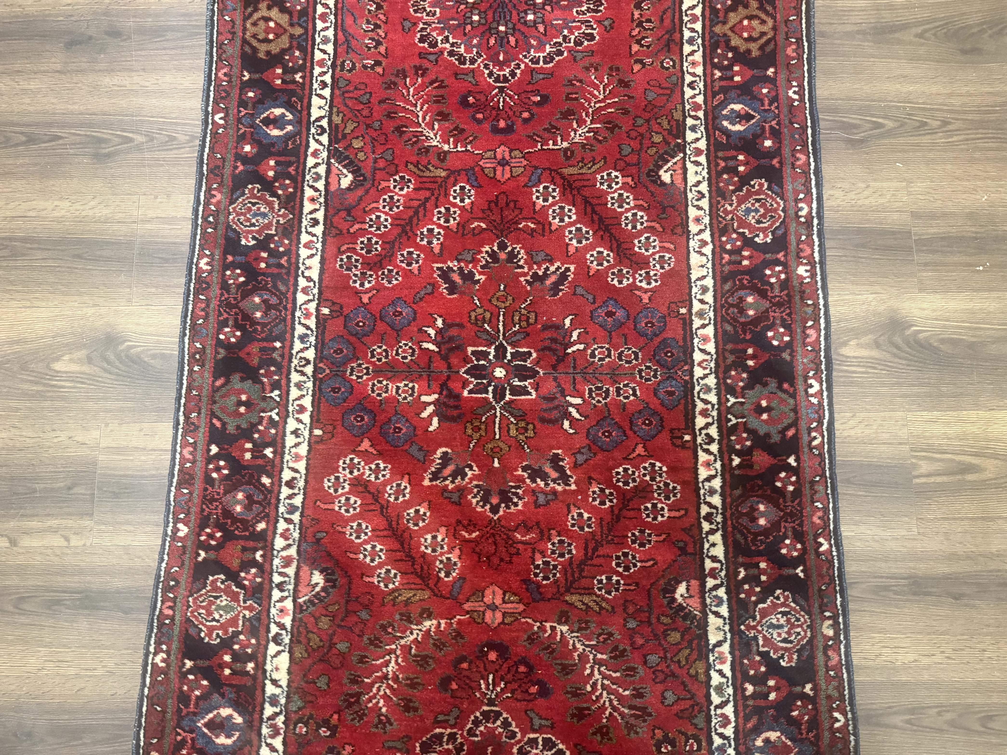 Red Persian Rug 2.6 x 6.8, Floral, Antique Per'sian Carpet, Persian Malayer Rug, Hamadan Rug - Image 4