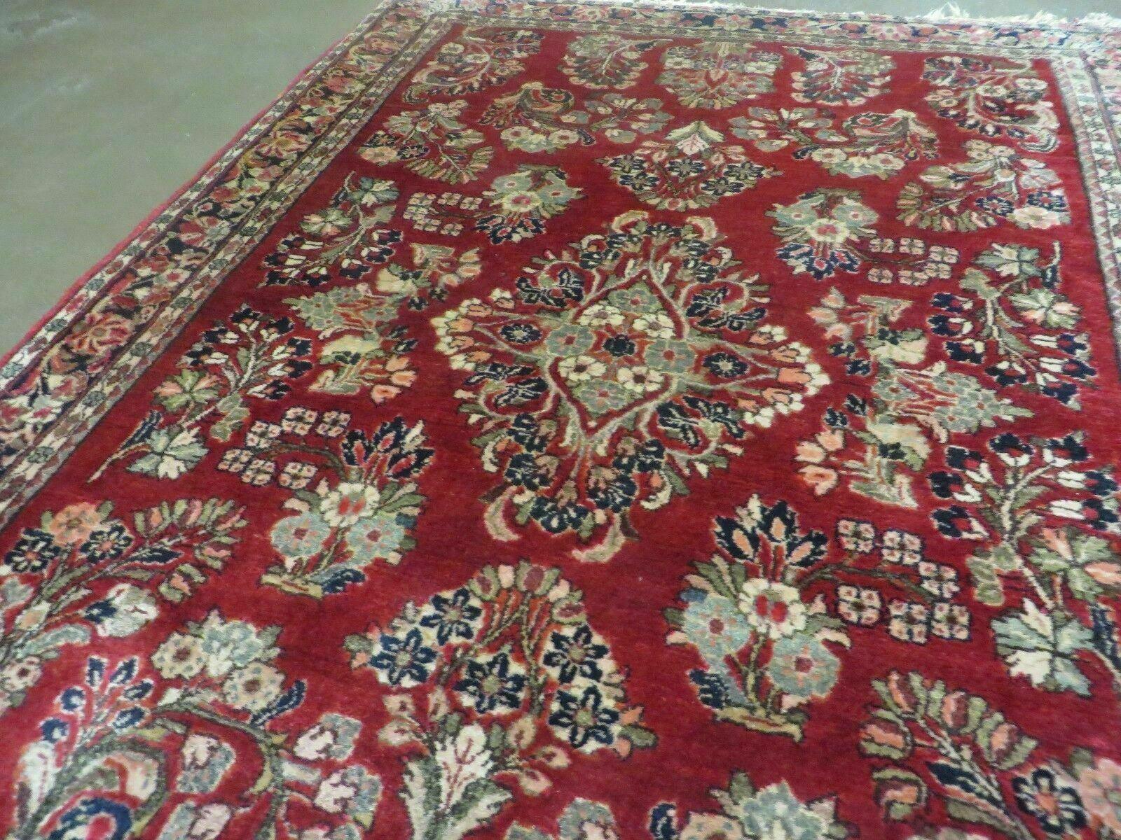 Red Persian Sarouk Rug 3x5, Antique Persian Carpet 1920s, Hand Knotted, Floral, Wool, Oriental Rug, Handmade Rug - Image 11
