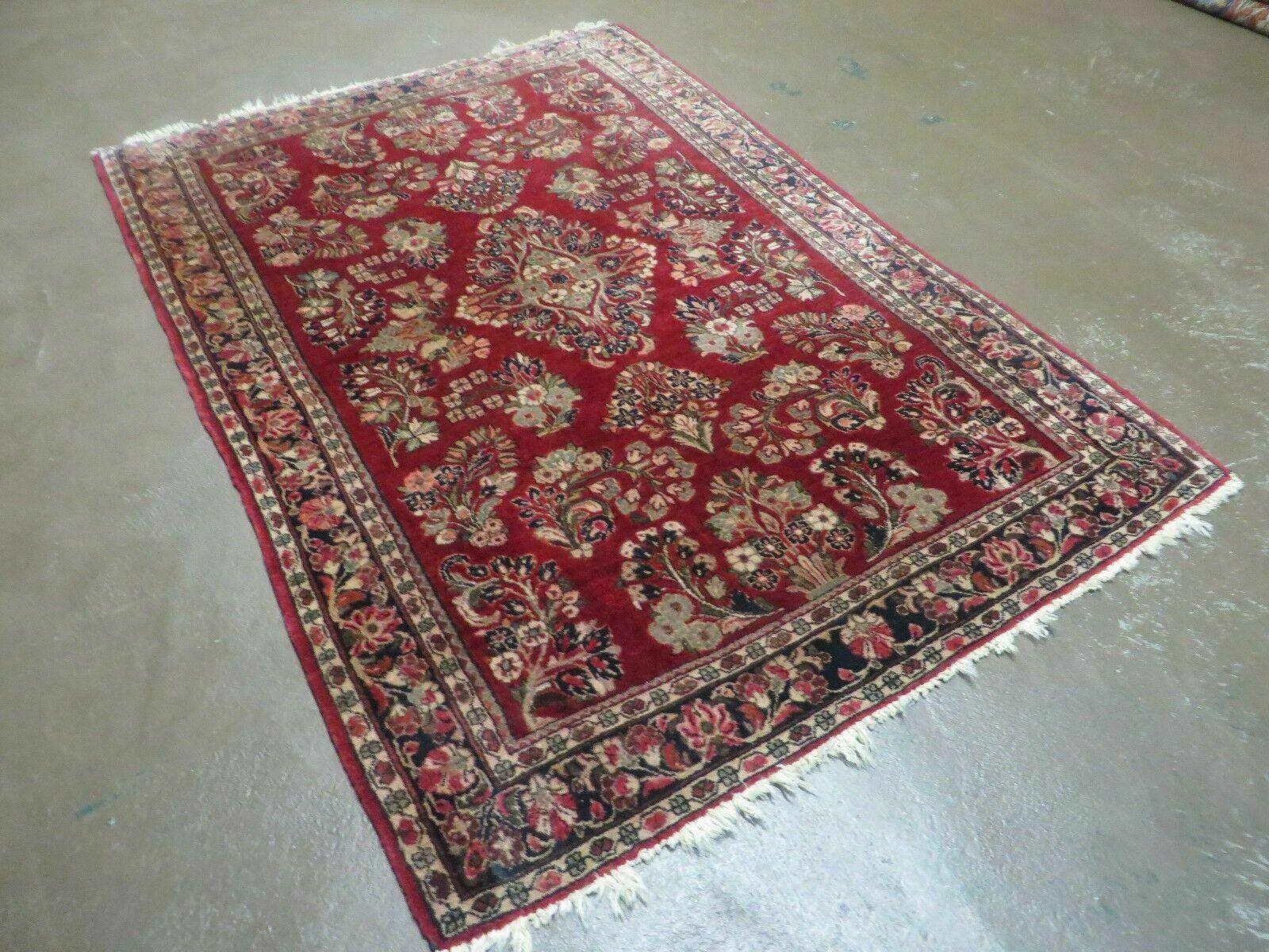 Red Persian Sarouk Rug 3x5, Antique Persian Carpet 1920s, Hand Knotted, Floral, Wool, Oriental Rug, Handmade Rug - Image 2