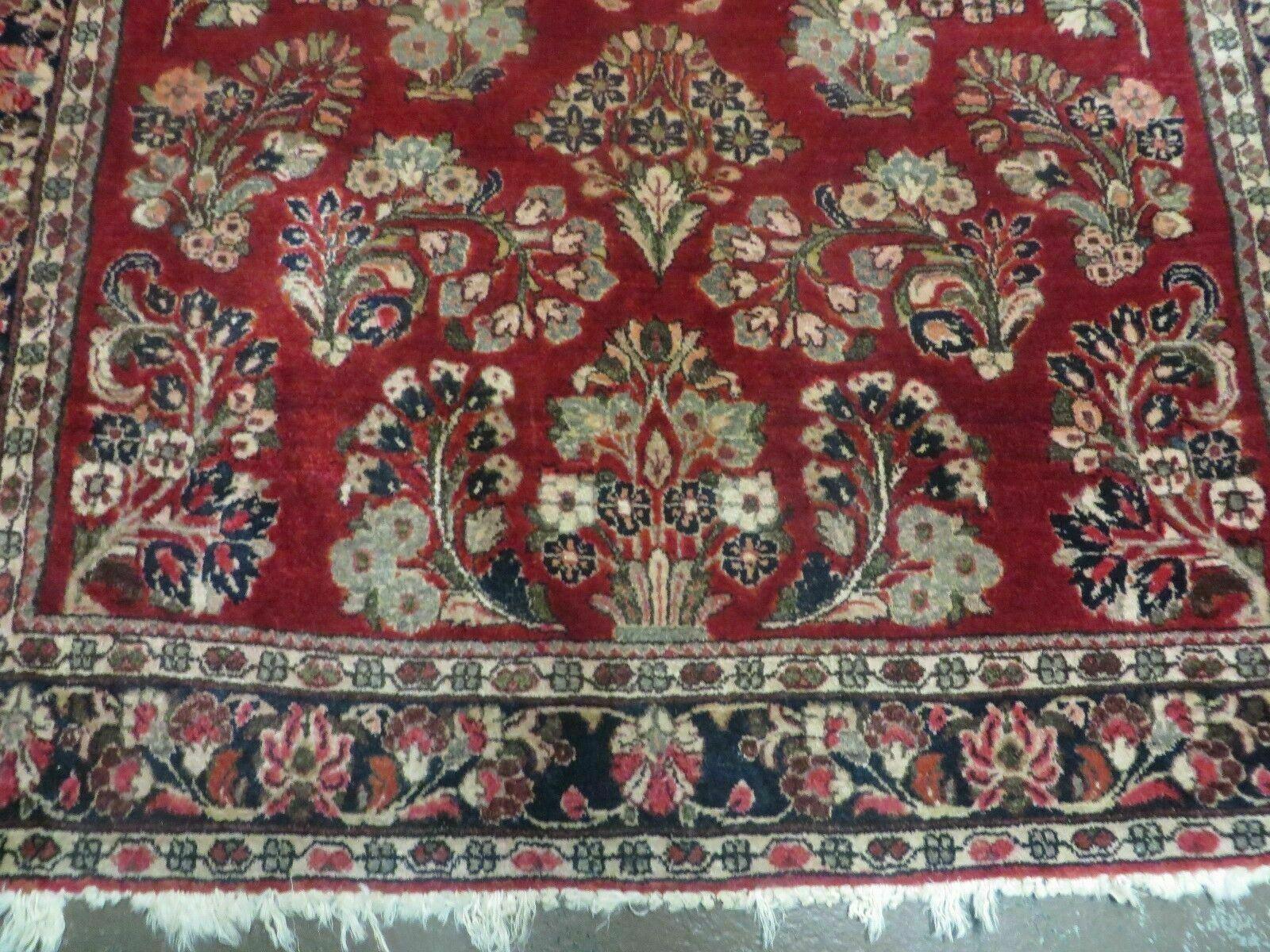 Red Persian Sarouk Rug 3x5, Antique Persian Carpet 1920s, Hand Knotted, Floral, Wool, Oriental Rug, Handmade Rug - Image 5