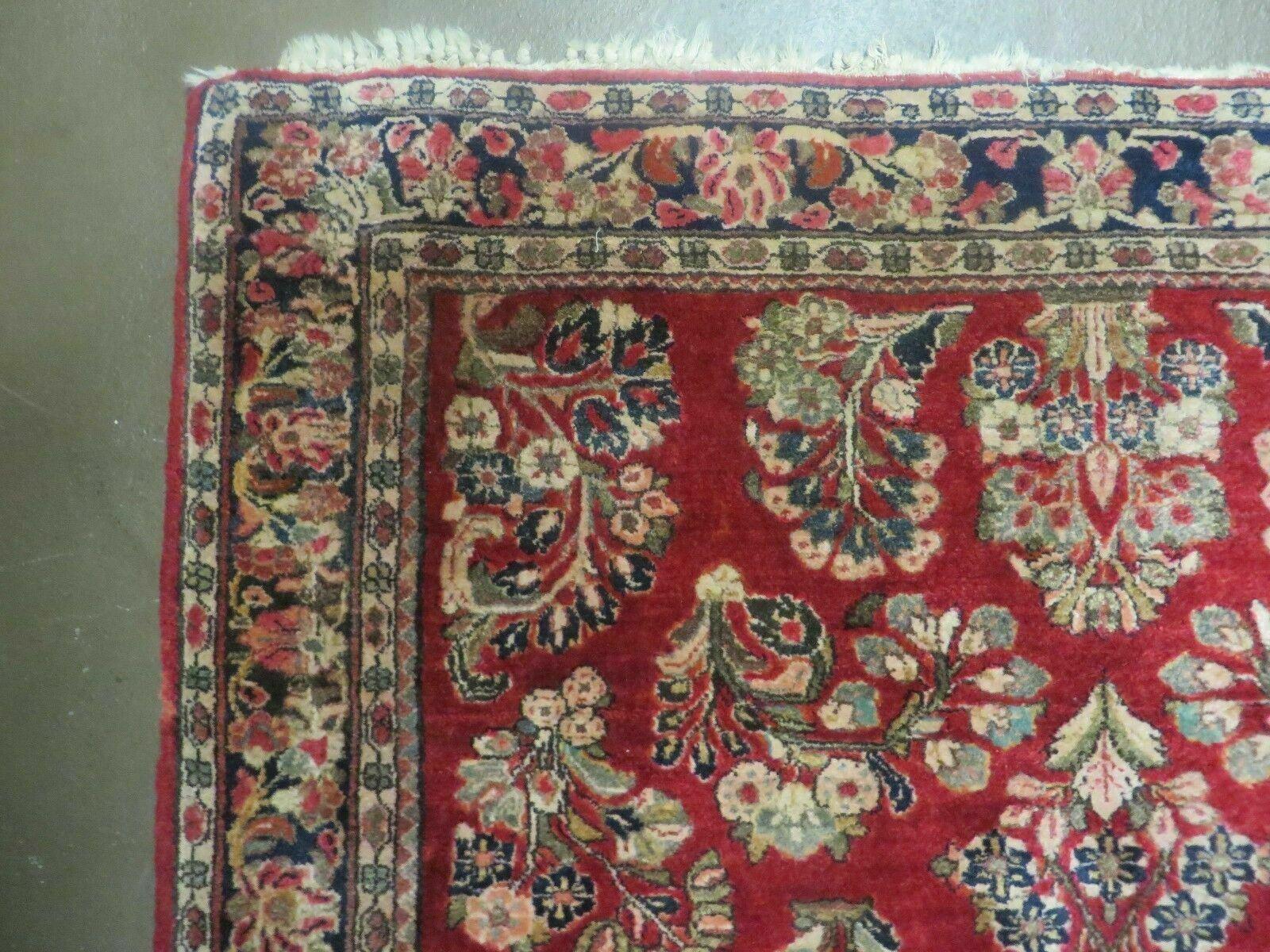 Red Persian Sarouk Rug 3x5, Antique Persian Carpet 1920s, Hand Knotted, Floral, Wool, Oriental Rug, Handmade Rug - Image 6