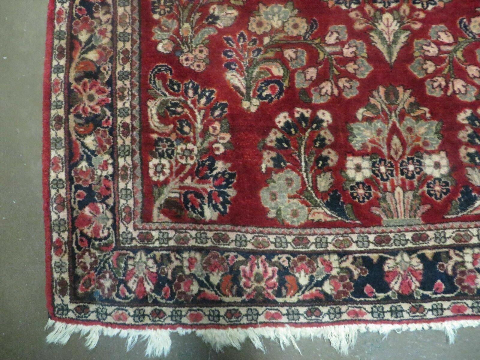 Red Persian Sarouk Rug 3x5, Antique Persian Carpet 1920s, Hand Knotted, Floral, Wool, Oriental Rug, Handmade Rug - Image 8