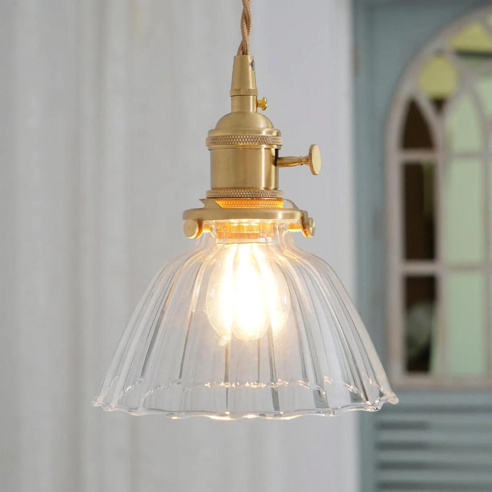 Retro Ribbed Glass Pendant Light - Image 4