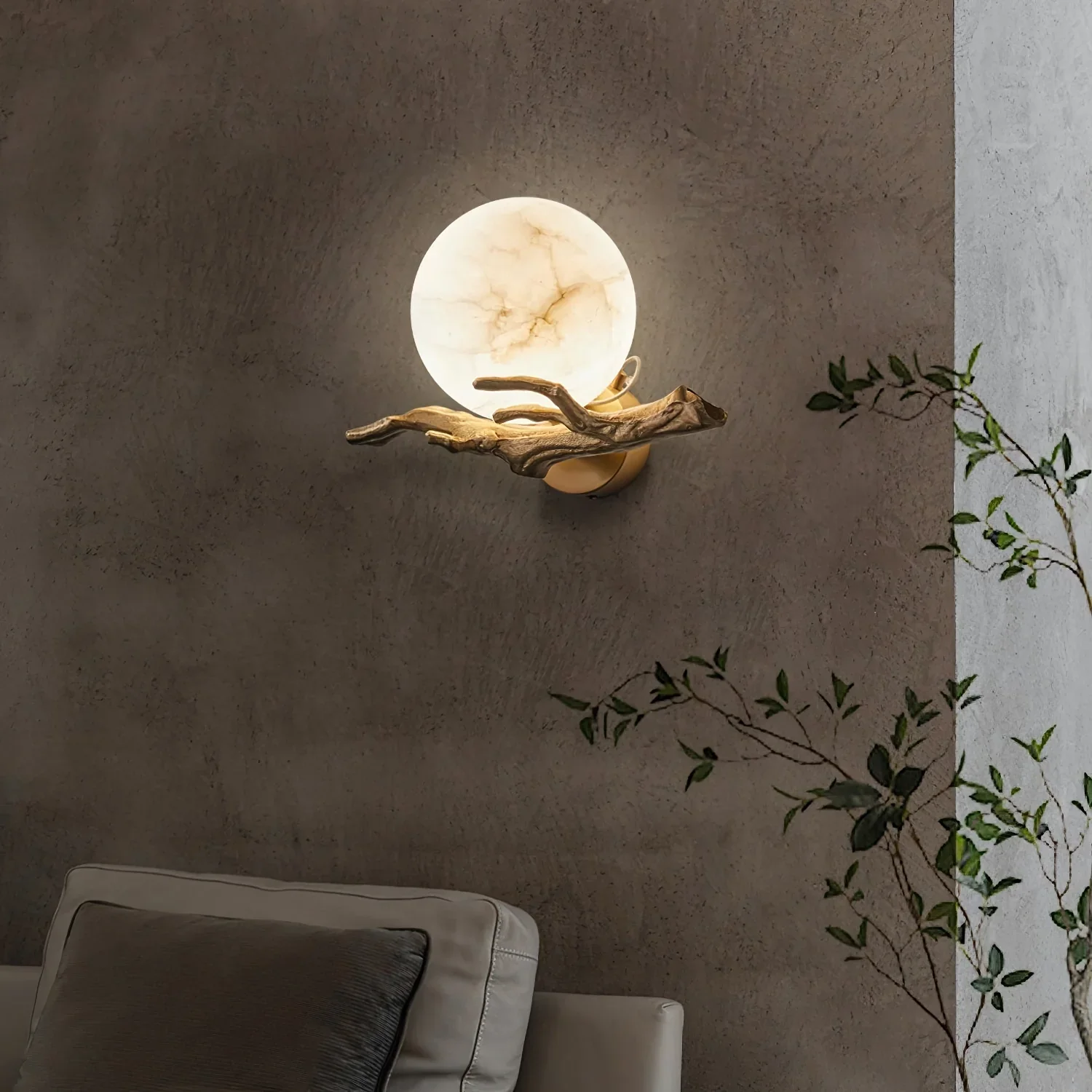 Retro Twigs Round Alabaster Wall Lamp - Image 9