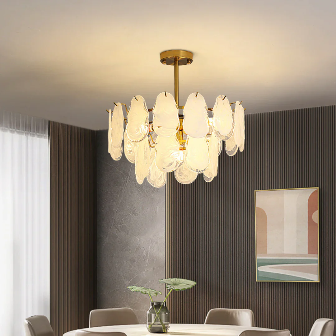 Round Cloud Glass Brass Chandelier - Image 3
