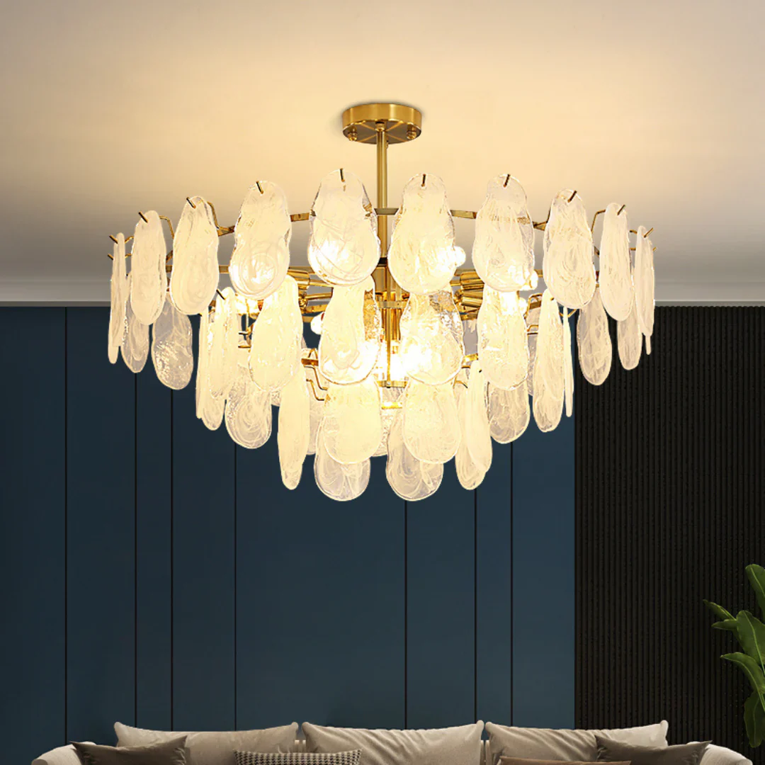 Round Cloud Glass Brass Chandelier - Image 7